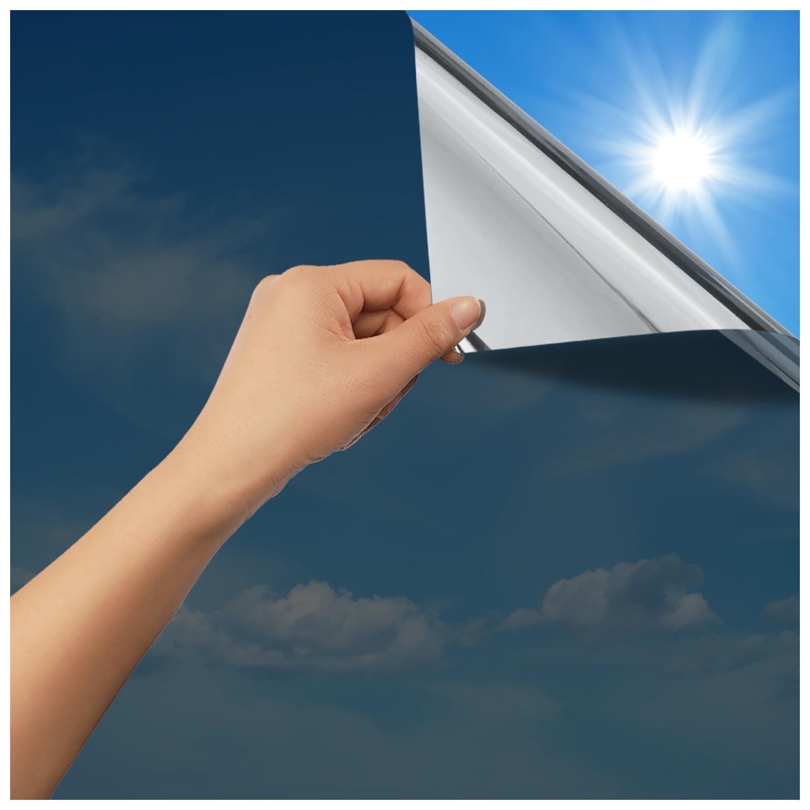 rabbitgoo Vinilo Espejo para Ventanas 60x400cm, Vinilo Espejo Unidireccional Adhesivo, Lámina Privacidad Ventana Anti UV Anti Calor, Vinilos para Cristales Anti Sol para Hogar Oficina, Negro Plata