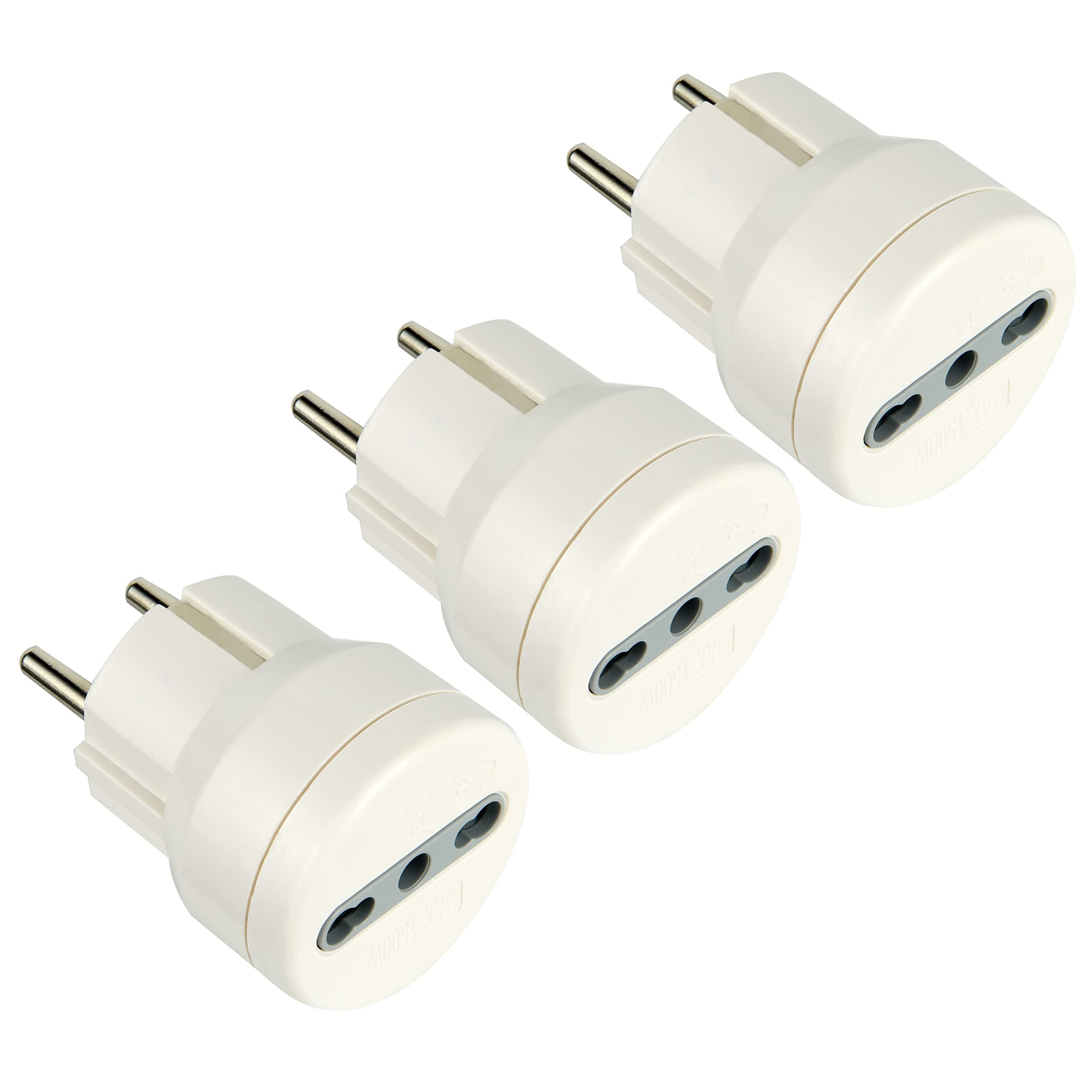 Electraline 92359 Adattatore Presa 10/16 A, Spina Schuko Adattato per i Viaggi in Germania, Spagna, Portogallo, Austria, Grecia, Turchia, Bianco, Confezione da 3