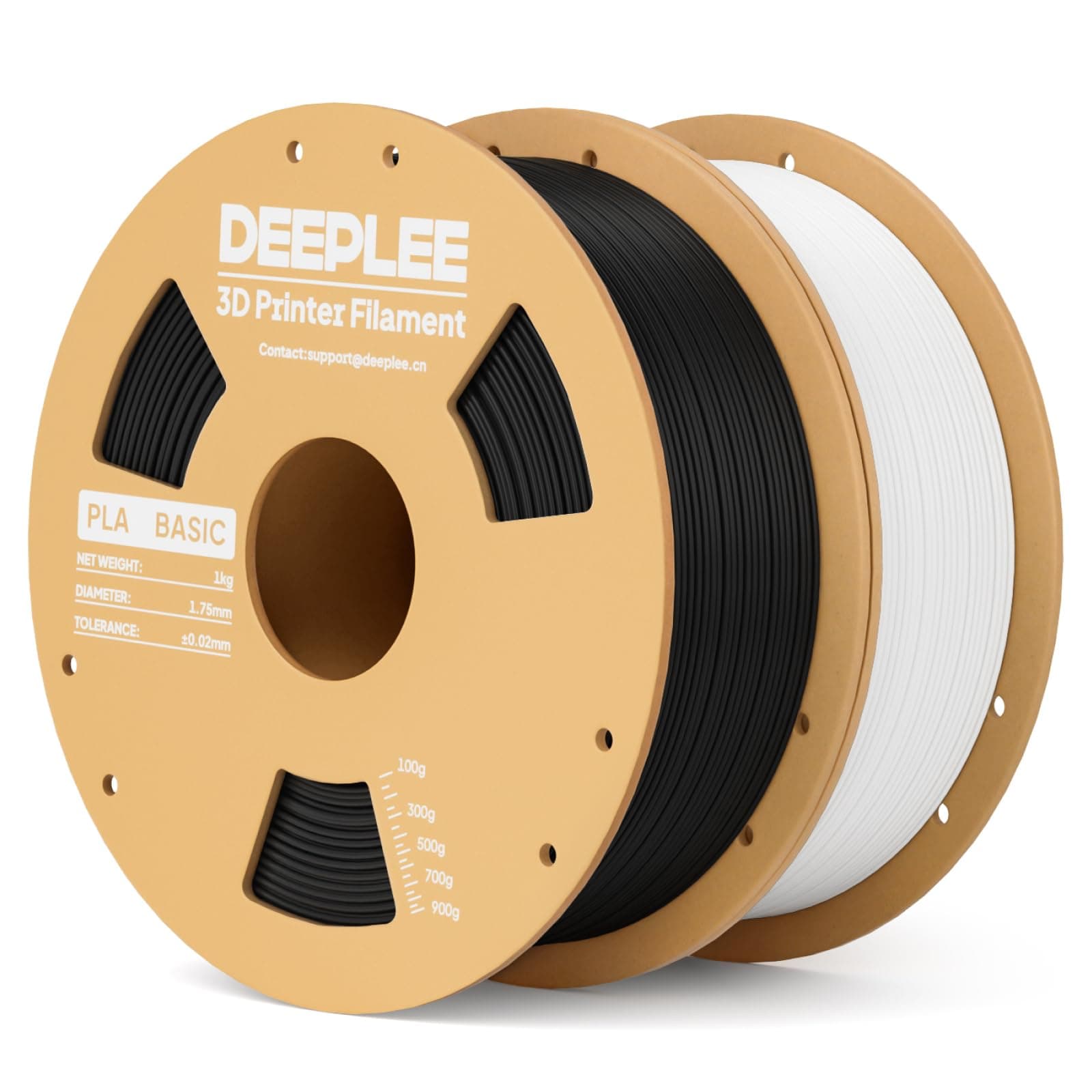 DEEPLEE PLA Basic 1.75 mm, Kit 2 Bobinas Negro y Blanco (2 kg). Precisión ±0.02 mm. Bobina Perfecta Sin Atascos. Ideal para Principiantes. Compatible con Impresoras FDM.