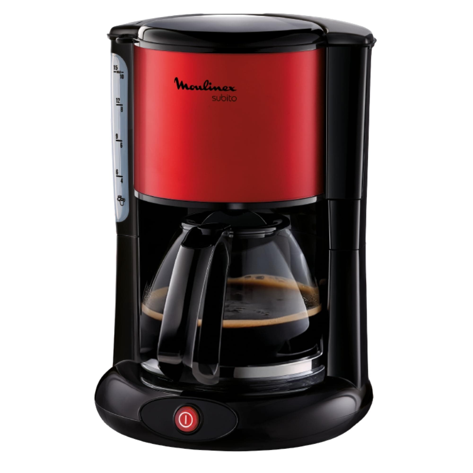 Moulinex Subito, Cafetière filtre, 10 à 15 tasses, 1.25 L, Filtre, Arrêt automatique après 30 min, Système anti-goutte, Porte-filtre pivotant, Rouge, FG360D11