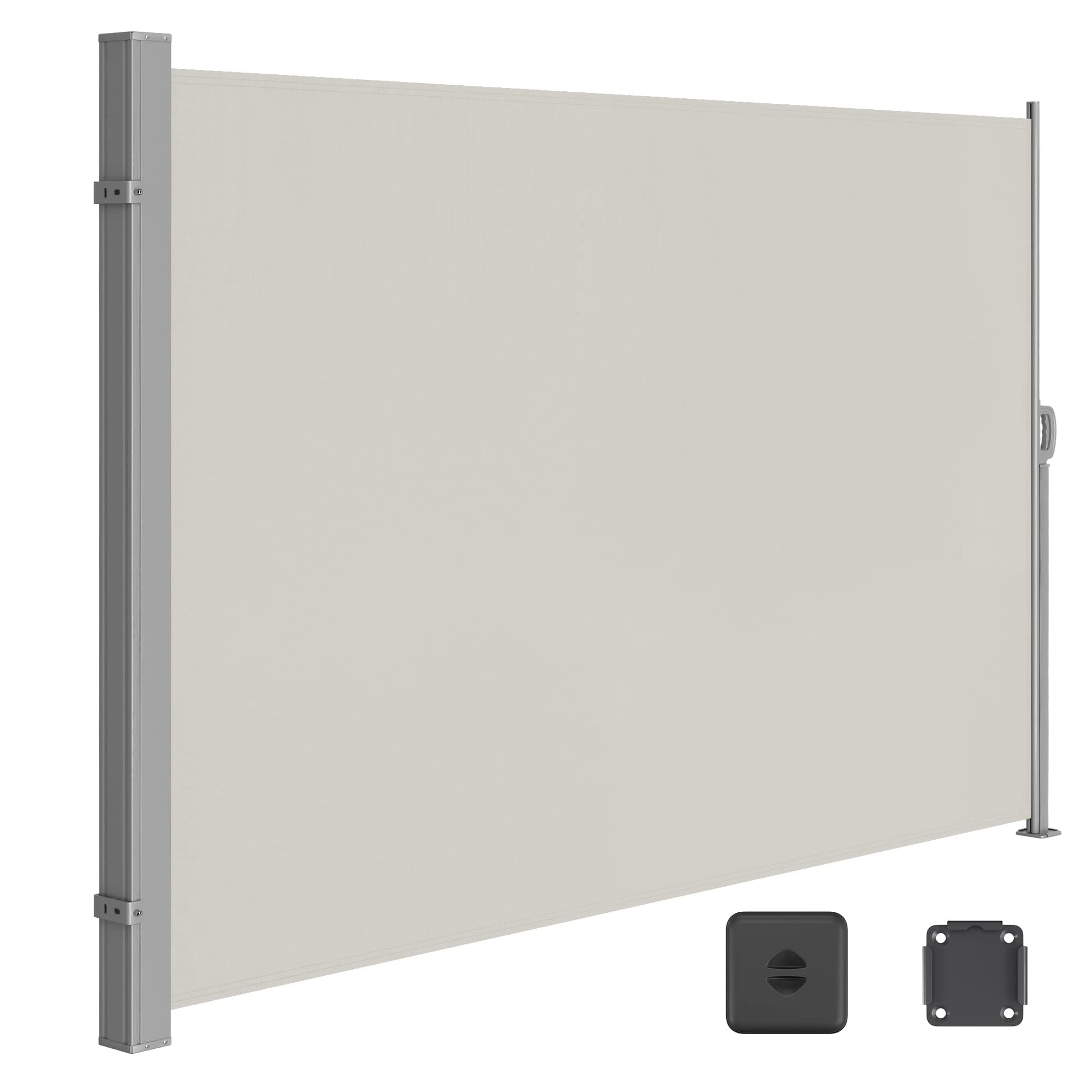 SONGMICS Store latéral avec Coffre en Acier résistant à la Rouille Extensible 200 x 350 cm, Brise-Vue, Protection Solaire, occultant, pour Balcon, terrasse, Jardin, Beige GSA205E02