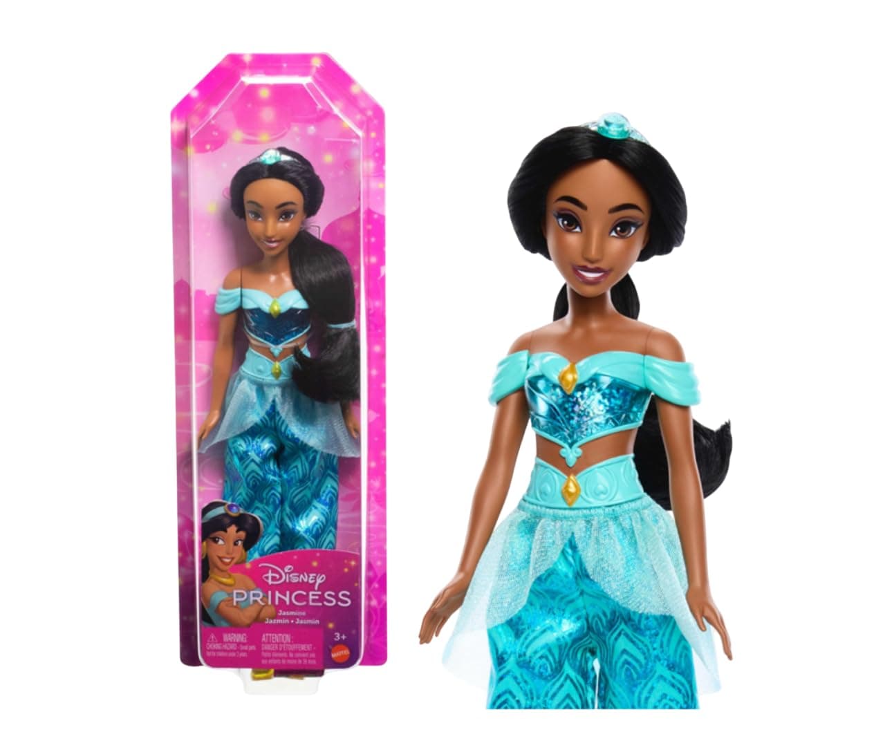 Mattel Disney Princess Jasmín Muñeca princesa película Aladdin, juguete +3 años (HLW12)