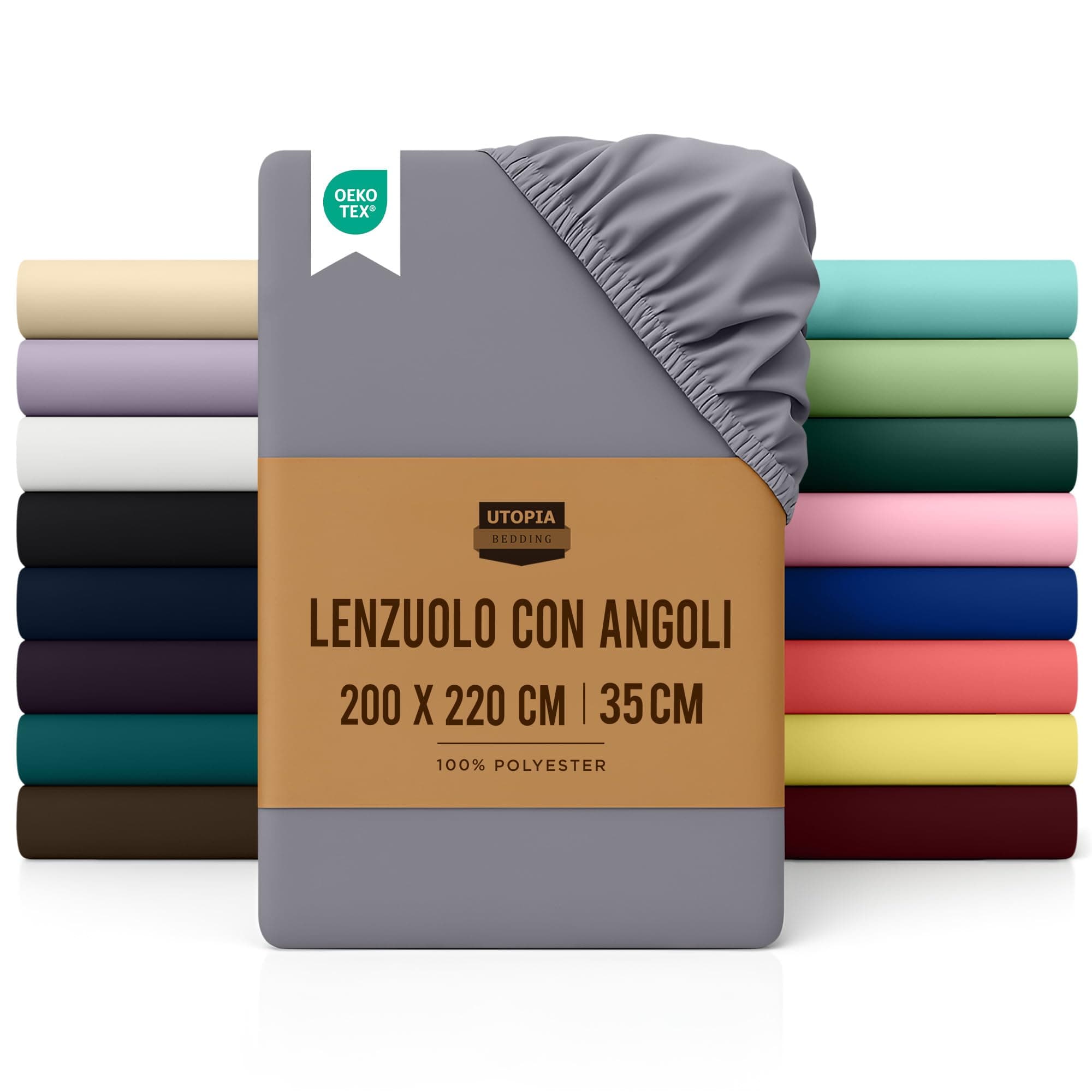 Utopia Bedding Lenzuolo con Angoli - 200x220cm - Grigio - Microfibra Spazzolata - Lenzuolo Sotto con Angoli Elasticizzato
