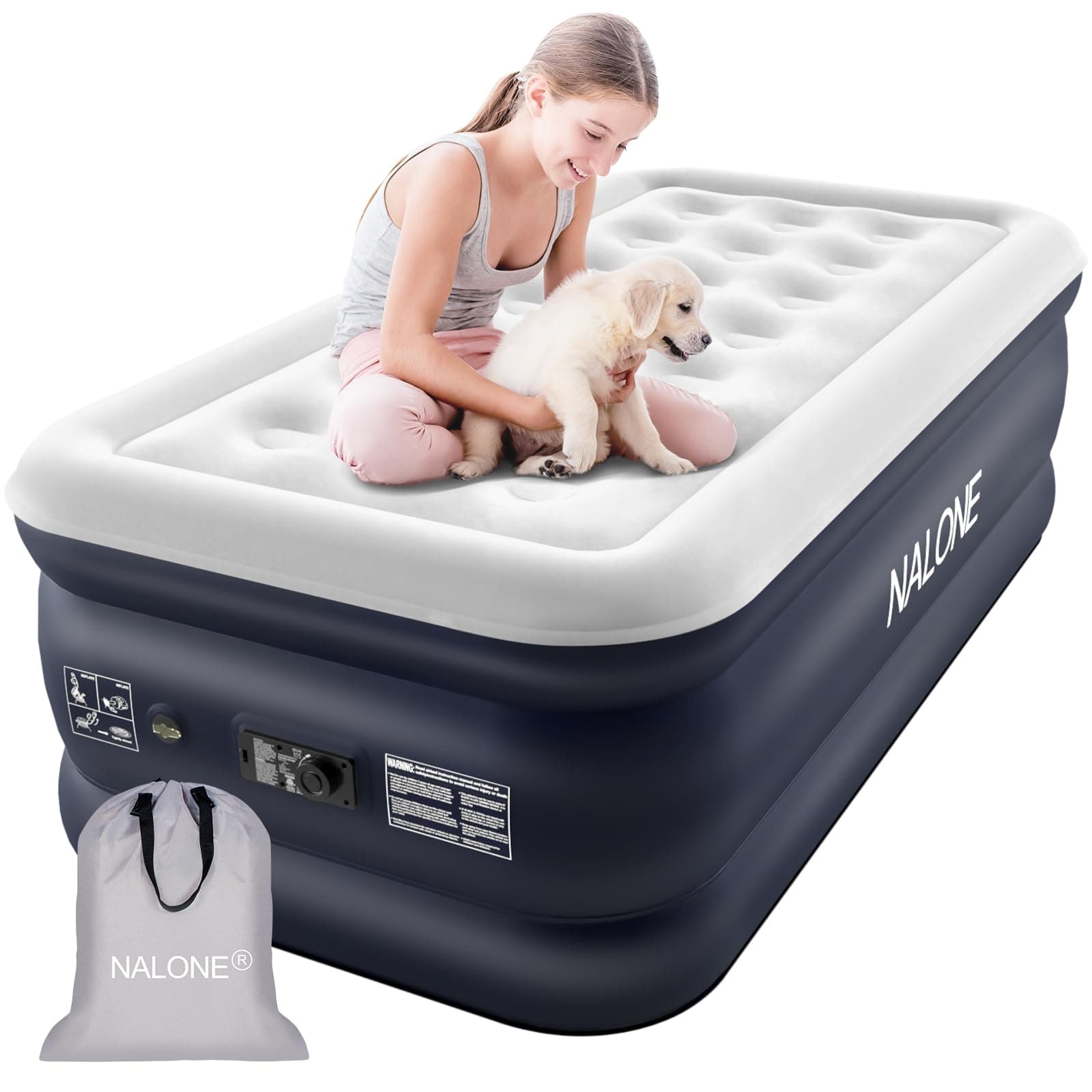 NALONE letto gonfiabile singolo,Materasso gonfiabile singolo,Materasso d'aria auto gonfiante con pompa integrata,Materasso gonfiabile in 3 minuti,Uso domestico197x100x46cm