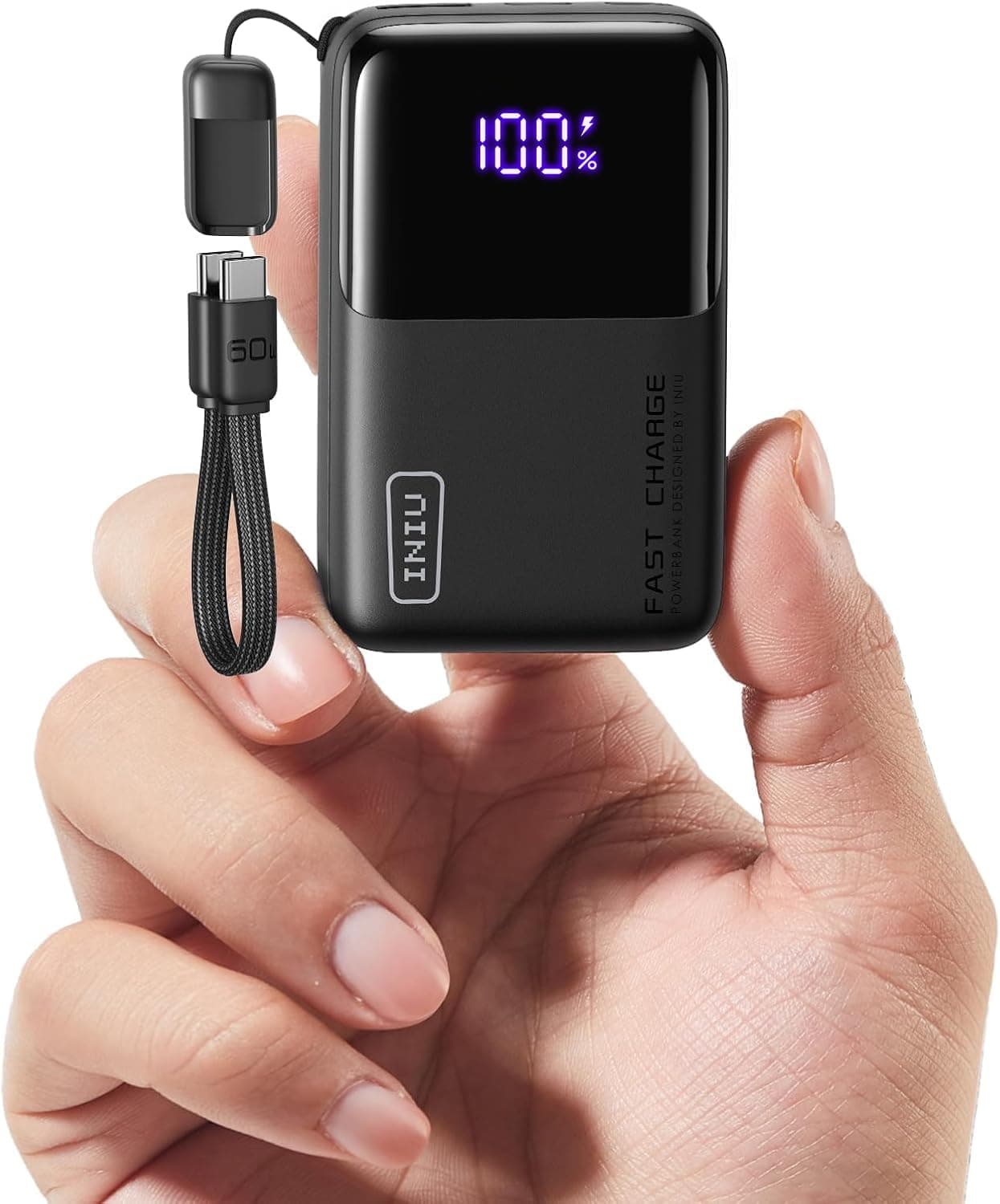 INIU 10000mAh Power Bank, Ultra Mini 45W Carga Rápida Bateria Externa | Cable USB C Desmontable, Apto para Avión, Esenciales de Viaje, Bateria Portatil para iPhone 17 16 Samsung S26 iPad Xiaomi etc