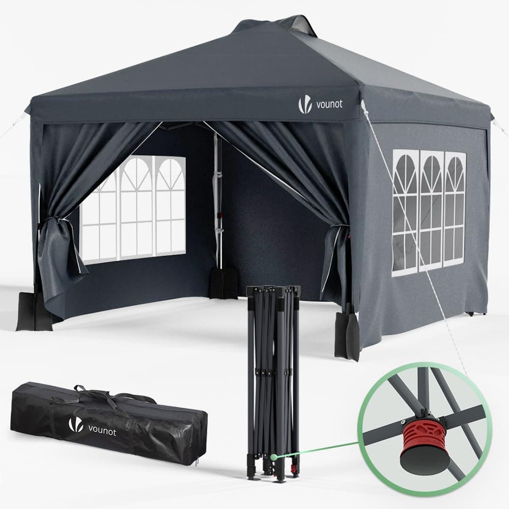 VOUNOT® Tonnelle de Jardin 3x3m Pop up Tente Pliable avec Parois Imperméable Anti UV Respirable Hauteur Réglable avec Sac de Transport Installation Facile Gris