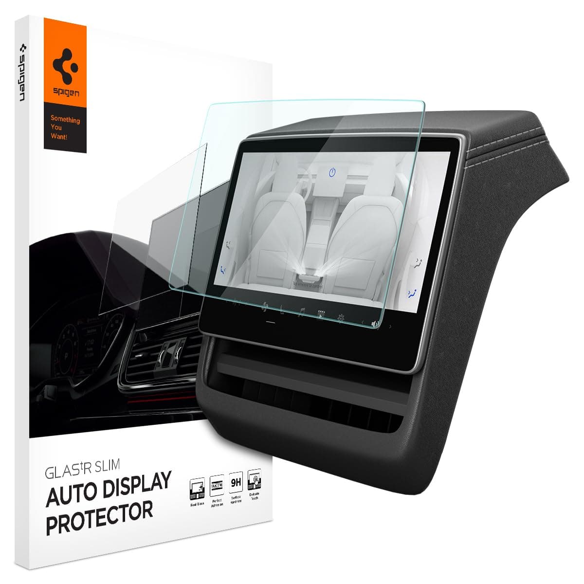 Spigen Glas.tR Slim Schutzfolie kompatibel mit Tesla Model 3(2026-2024), Model Y(2026/2025) Für Hinten Display, 8 Zoll, Blendschutz, Anti-Fingerabdruck, 9H Härte Folie