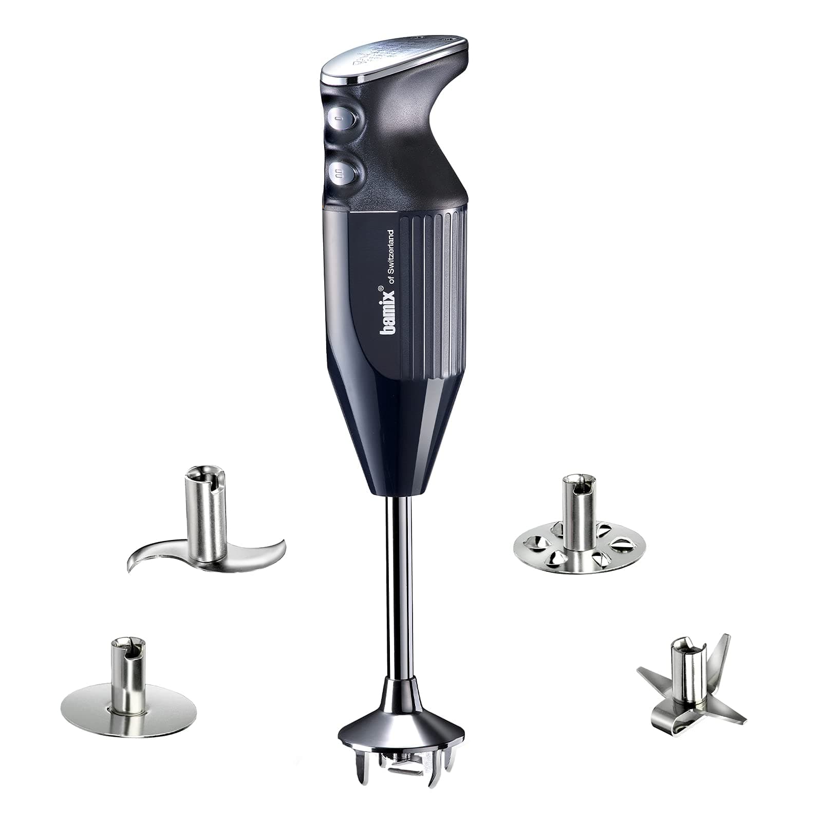 bamix Set mixeur plongeant M350 MAXX avec couteau multifonction, viande et légumes, fouet, batteur en inox, 300 W, 2 vitesses, Fabriqué en Suisse, Noir/chrome