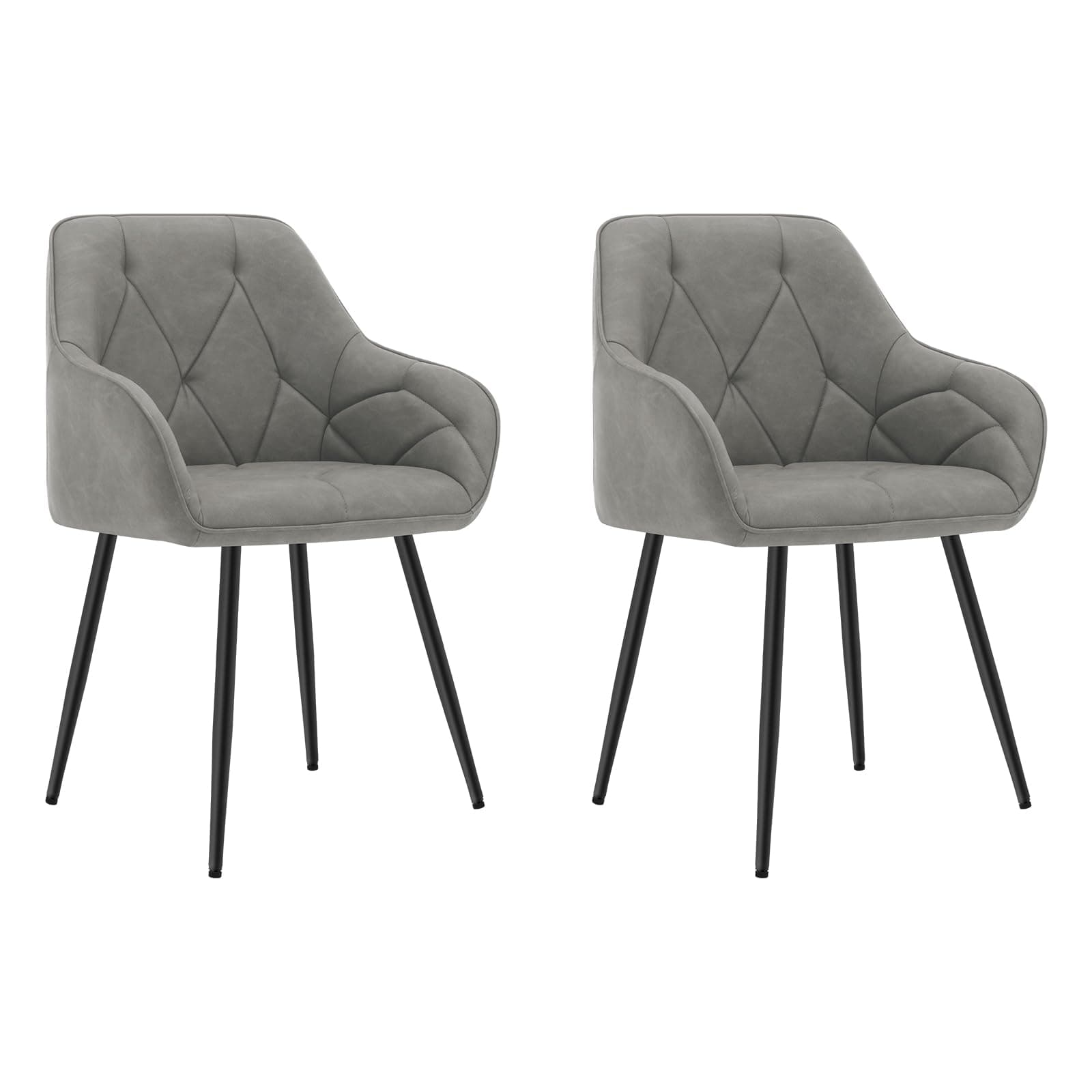 WOLTU Esszimmerstühle 2er Set, für Esszimmer Wohnzimmer, ergonomische Küchenstühle gepolstert mit Armlehnen, Metallbeinen, Sitzfläche aus Vintage-Kunstleder,Dunkelgrau
