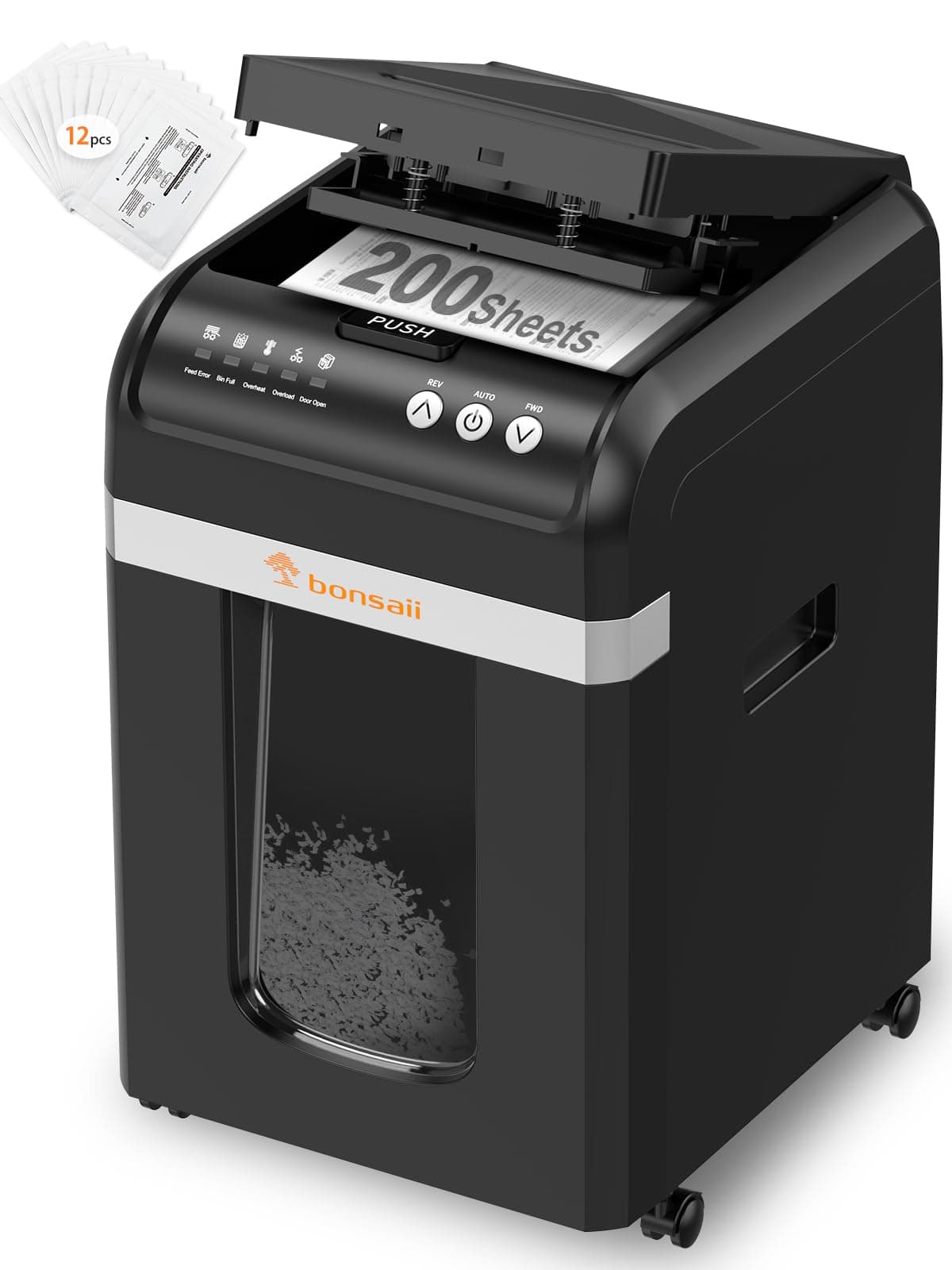 Bonsaii Trituradora de Papel con Alimentación Automática 200 Hojas, Micro-Corte P-4, 60 Min Continuo, Bajo Ruido, Ahorro Energía, Contenedor 31L, Modo Manual para Tarjetas, Ideal para Oficina, C283-A