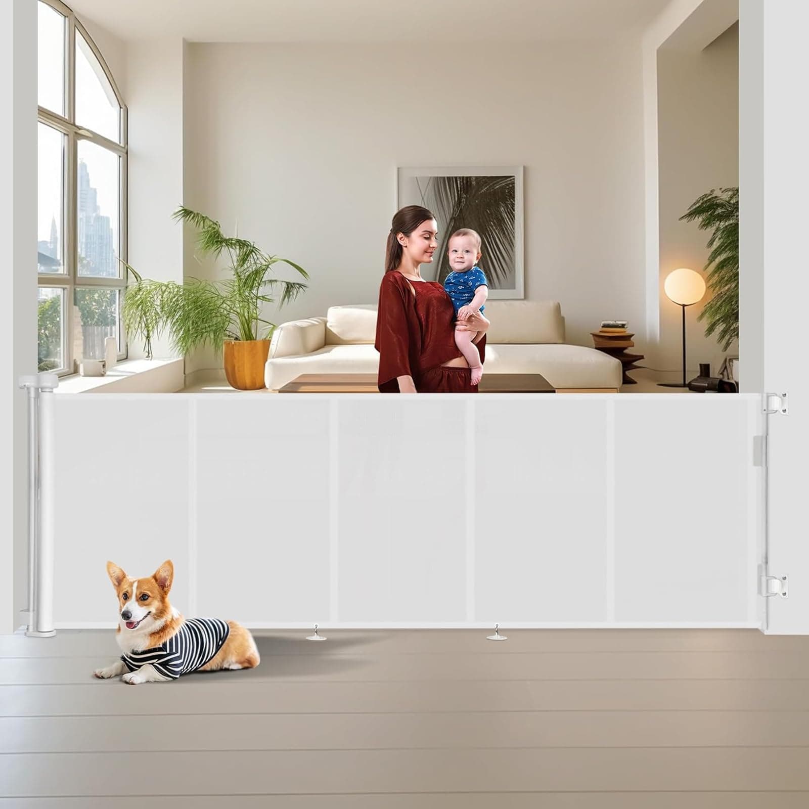 Barrière de Sécurité Rétractable 3M, Barrière Securite pour Escaliers, Couloirs et Portes, Utilisation Intérieure et Extérieure