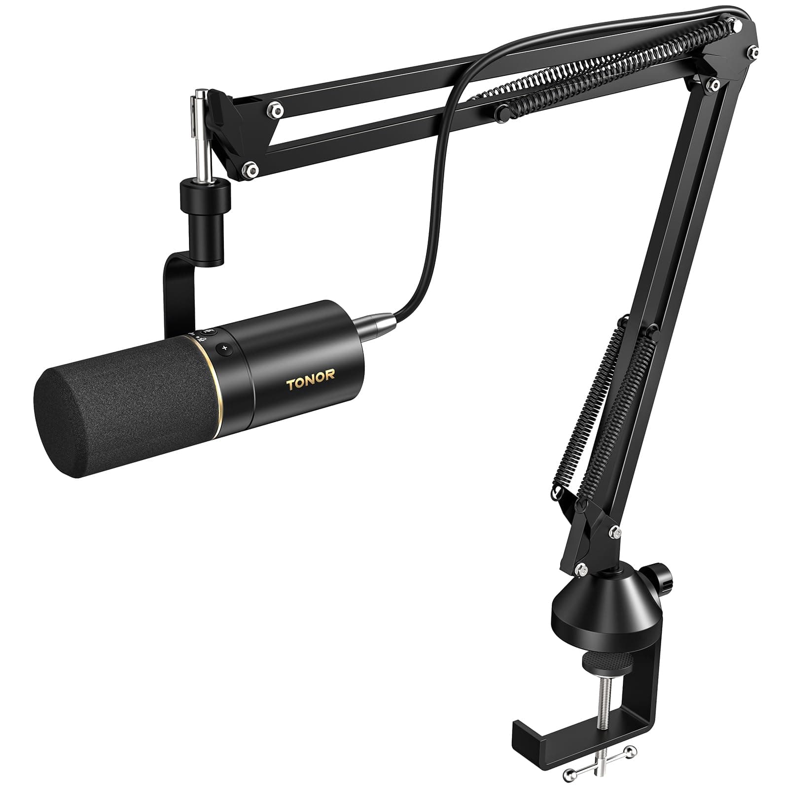 TONOR Micro Cardioïde Dynamique USB/XLR avec Bras de Support pour PC, Microphone de Studio pour Podcasting, Gaming, Streaming, Enregistrement Vocal avec Prise Casque 3,5 mm, Bouton Mute, 200cm, TD510+