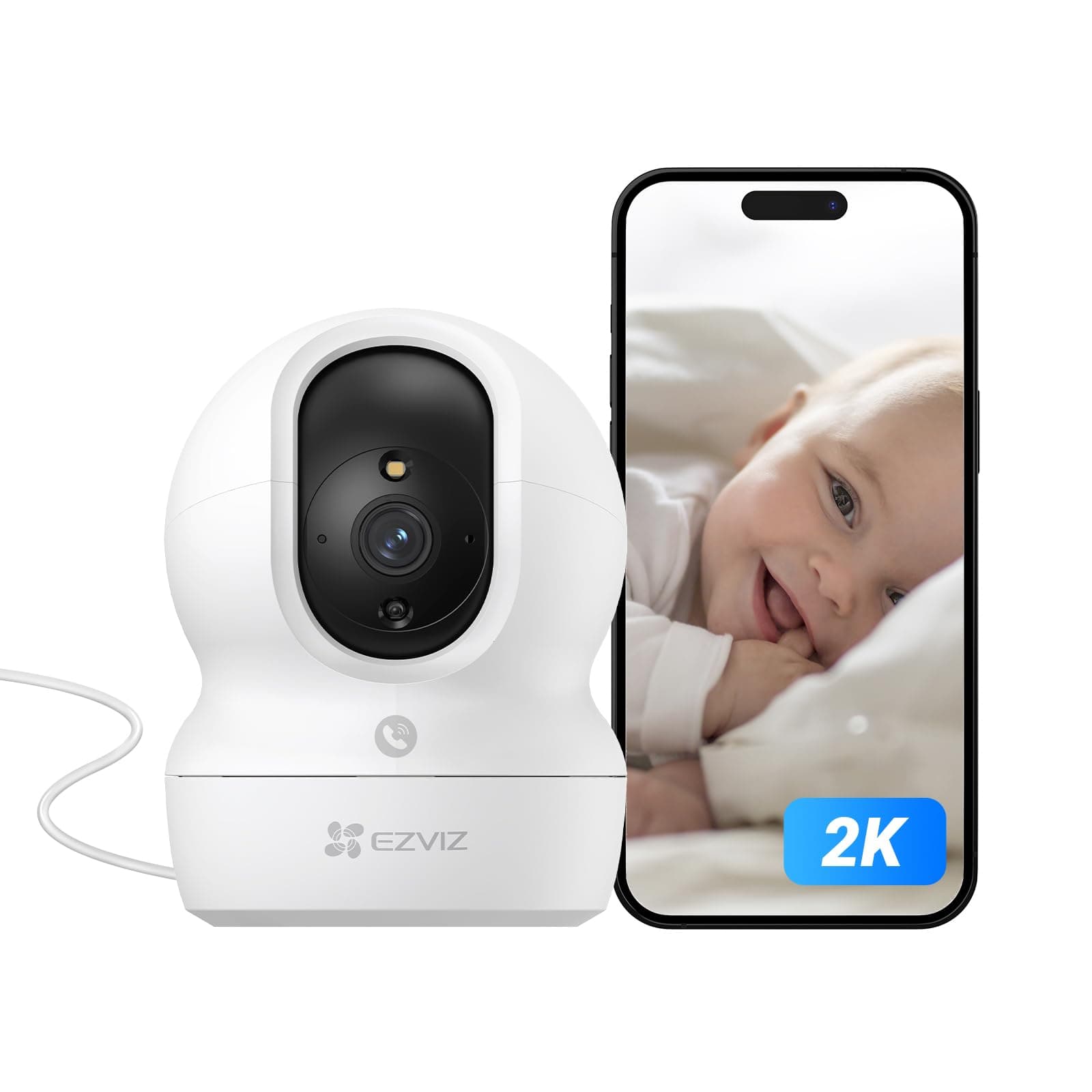 EZVIZ Telecamera Wi-Fi Interno 2K, Videocamera Sorveglianza 3MP per animali e bambini, Motorizzata a 360°, Audio a due vie, Funziona Alexa, Avvisi movimento, Visione notturna, Modello CP1