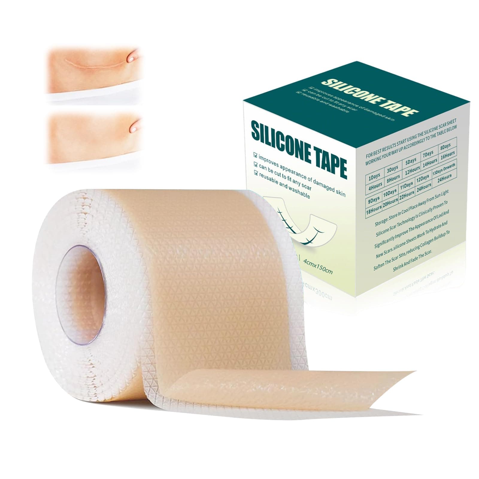 Silicone Tape, Pansement en silicone, Aide à uniformiser l'aspect de la peau, bande en réutilisable pour le soin quotidien de la peau sensible, 4 cm x 150 cm roll