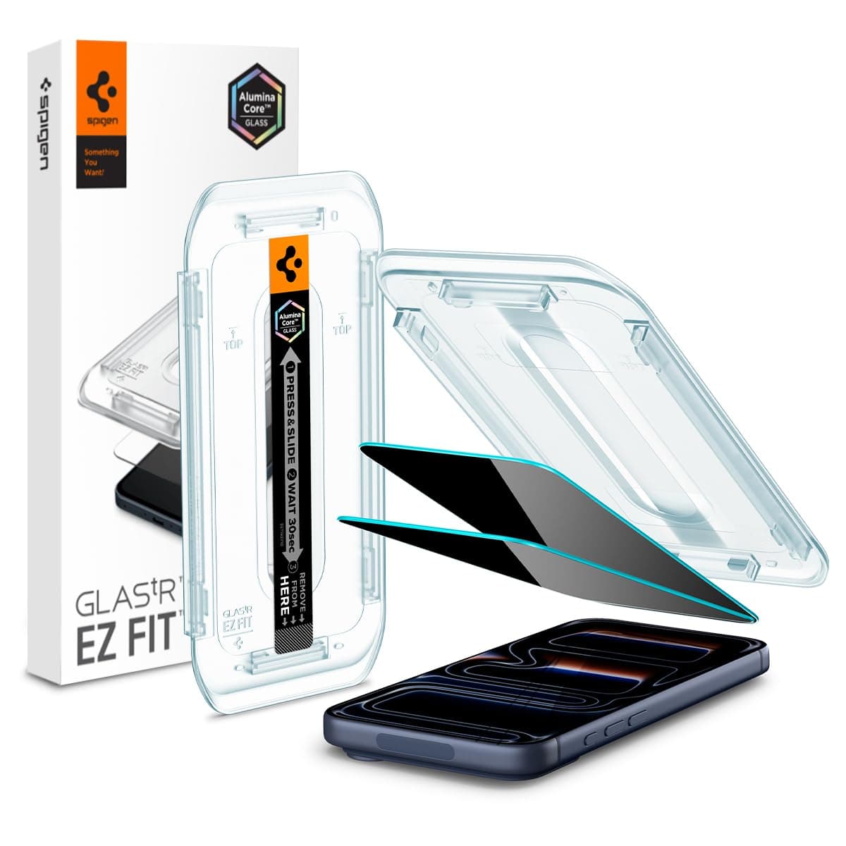 Spigen Glas.tR EZ Fit Sichtschutz Schutzfolie kompatibel mit iPhone 17 Pro, iPhone 17, iPhone 16 Pro, 2 Stück, Privacy Schutz, inklusive Installationskit, Kratzfest, 9H Härte Folie
