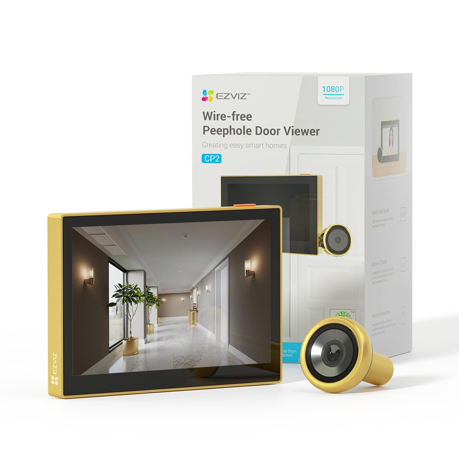 EZVIZ Mirilla Digital de Puerta con Pantalla a Color de 4.3'' Cámara Video Inalámbrico 1080P,Vista en Vivo 146°,Batería Recargable 2200mAh,WiFi 2,4GHz,NO Detección de Movimiento,NO Visión Nocturna,CP2