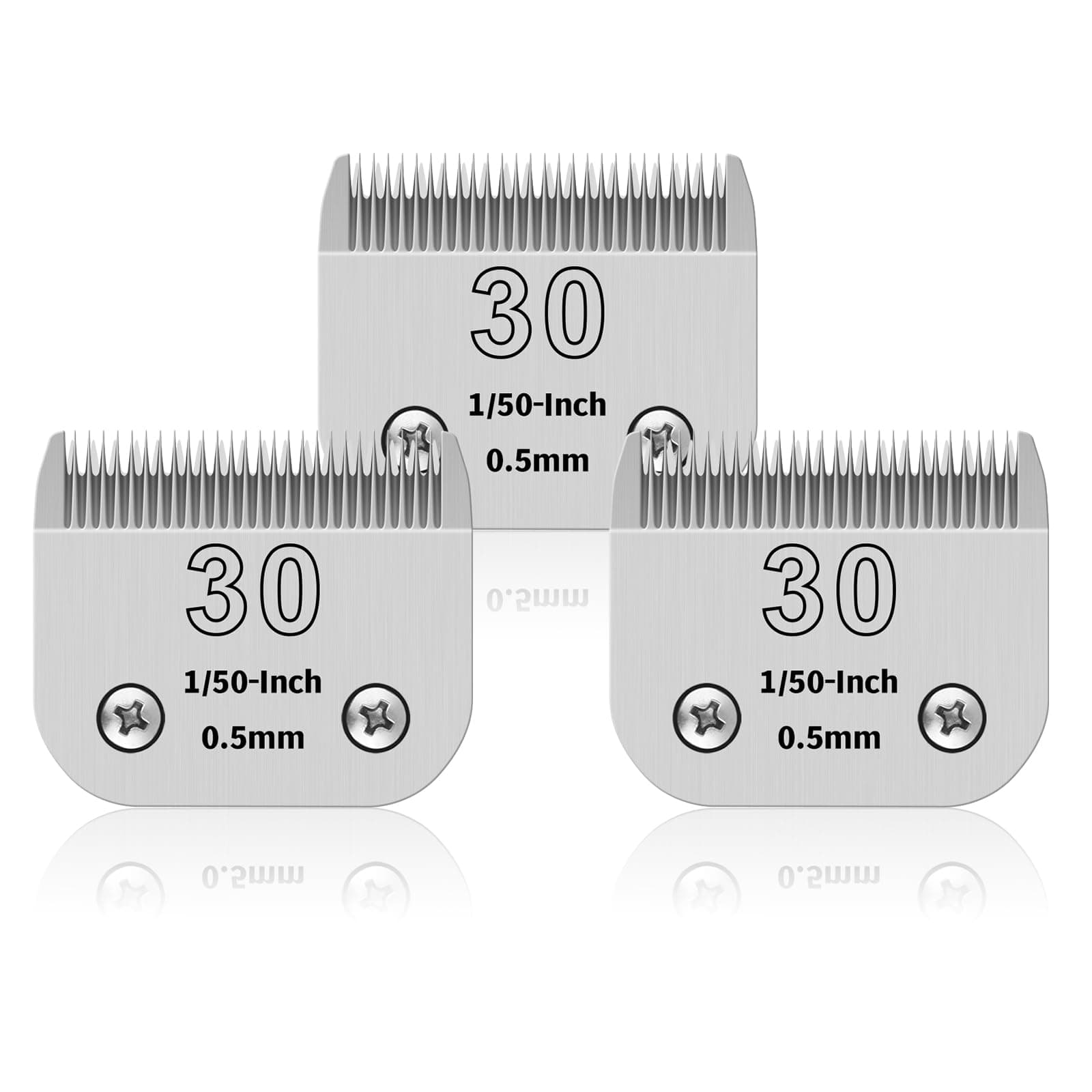 Confezione da 3 lame in acciaio inossidabile rimovibili da 30# per la toelettatura di cani, compatibili con Andis/Oster A5/Heiniger/moser/Wahl, misura n. 30, lunghezza di taglio 1/50 pollici 0,5 mm