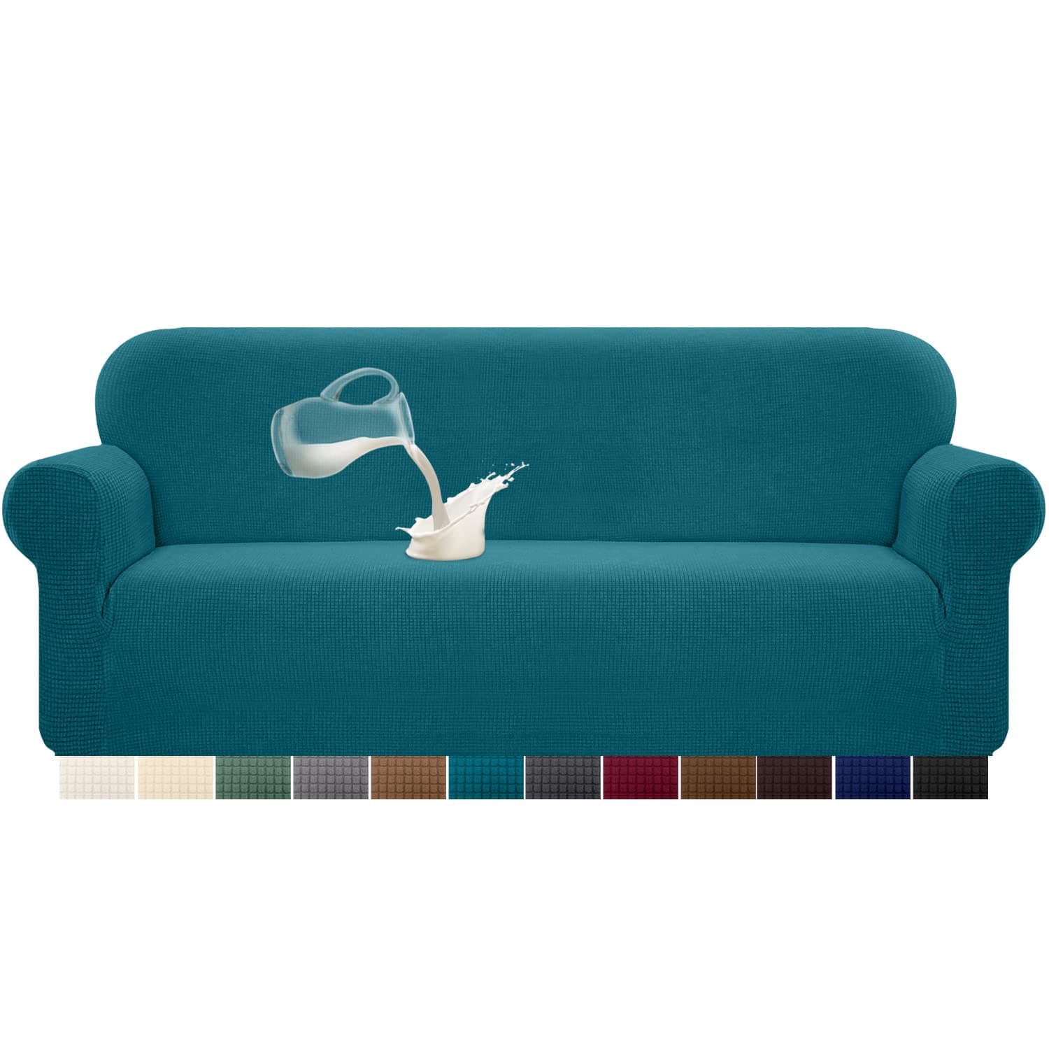 Granbest Funda de sofá elástica, resistente al agua, 1 unidad, de elastano, jacquard, elástica, con espuma antideslizante (4 plazas, verde azulado)