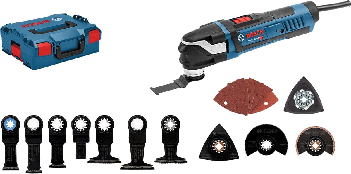 Bosch Professional découpeur-ponceur GOP 40-30 (puissance 400 W, Starlock Plus, 7 lames plongeantes, 5 feuilles abrasives, 3 lames segments, 1 plateau ponçage, L-BOXX)
