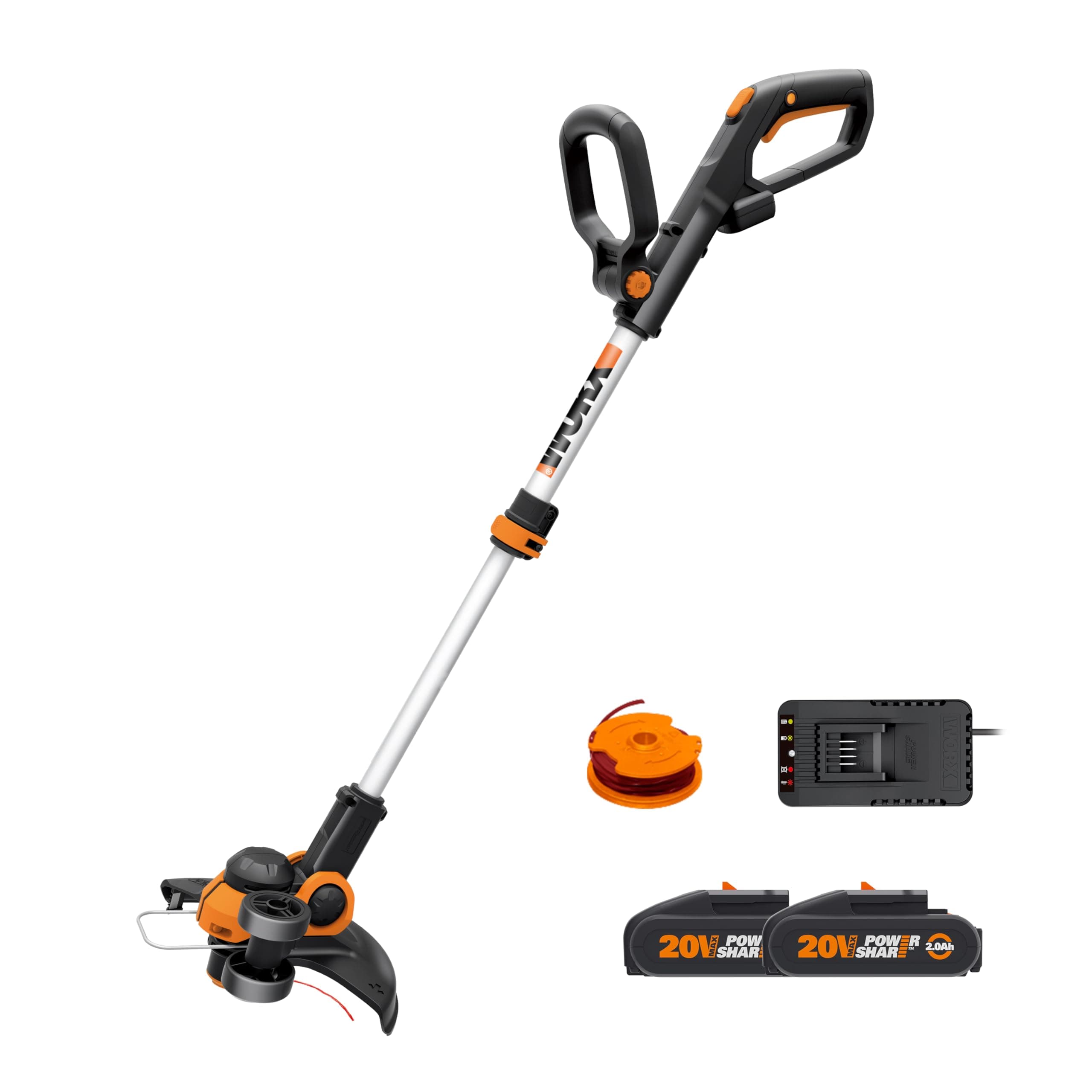Worx 18V (20V MAX) Recortadora de Césped eléctrica WG163E.3, Desbrozadora y Cortadora de Bordes 2 en 1 con línea de Corte, Diámetro de Corte de 30 cm, Velocidad Variable, 2 Batería