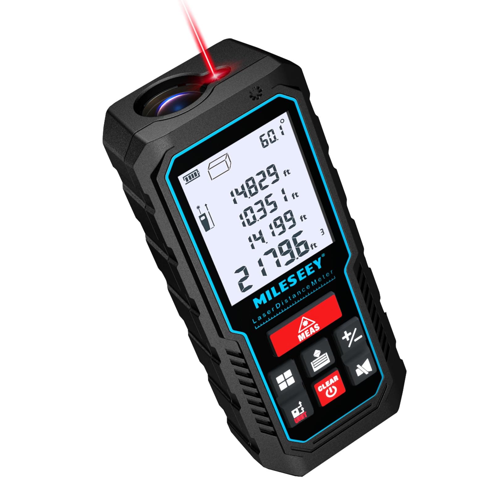 MiLESEEY Telemetre Laser 120M avec Niveau Électronique Amélioré, Précision +/- 2 mm, Mesure de Distance Longueur/Hauteur/Surface, 2''LCD Rétroéclairage, Fonction Muet, Batterie Incluse