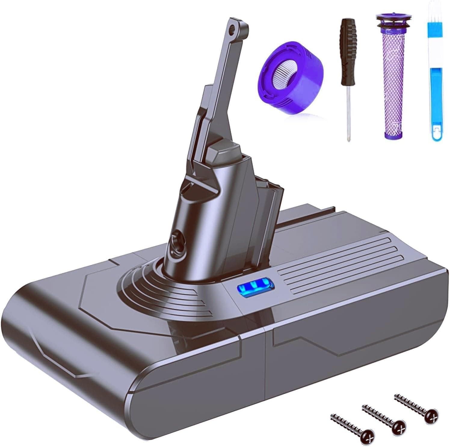 Batteria per Dyson V8, FLYLINKTECH 6000mAh Batteria agli ioni di litio per Dyson V8 Absolute Fluffy Animal SV10 Aspirapolvere portatile senza fili con 2 Filtri