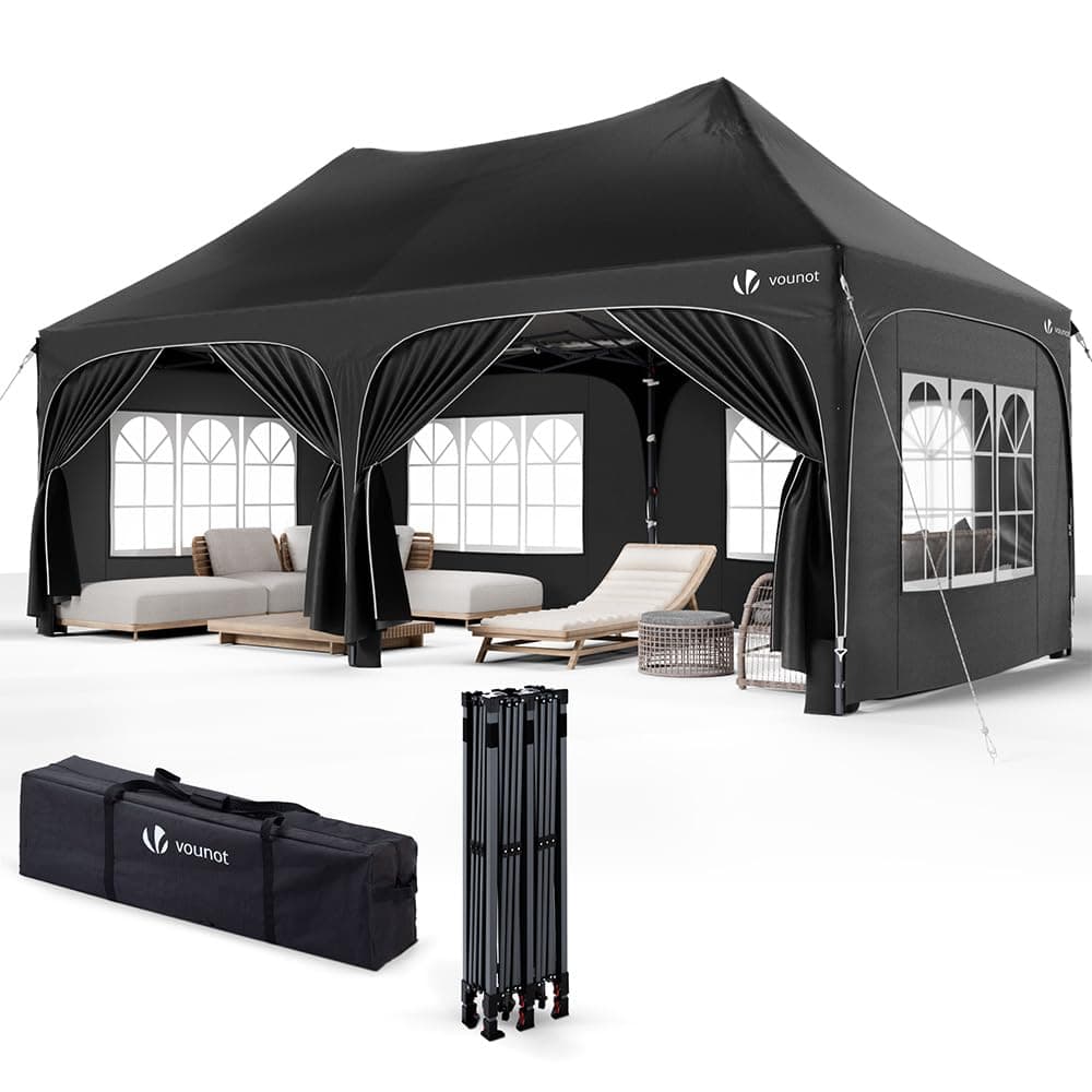 VOUNOT® Tonnelle de Jardin Extérieur 3x6m Barnum Pliant avec 6 Parois Amovibles et 6 Sacs de Sable Tente de Reception Imperméable et Anti-UV pour Camping Festival Mariage Sac de Transport Inclus Noir