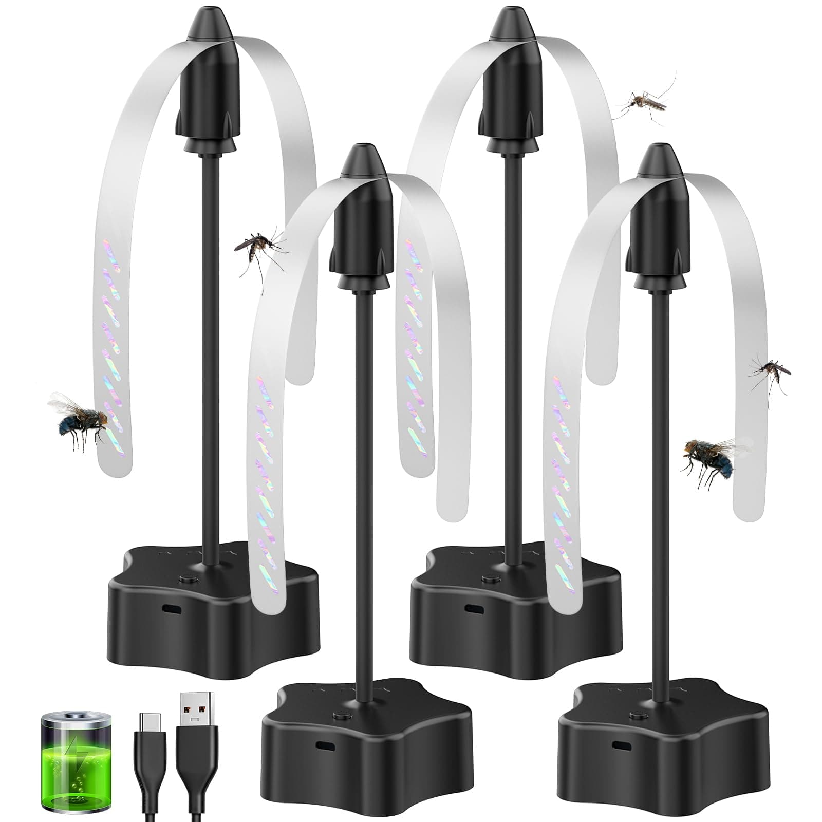 4 Piezas Ventilador de Mesa Antimoscas, Recargable y a Batería con Cable USB, Repelente de Moscas para Terraza, Restaurante, Jardín, Picnic – Protección Efectiva contra Moscas y Mosquitos