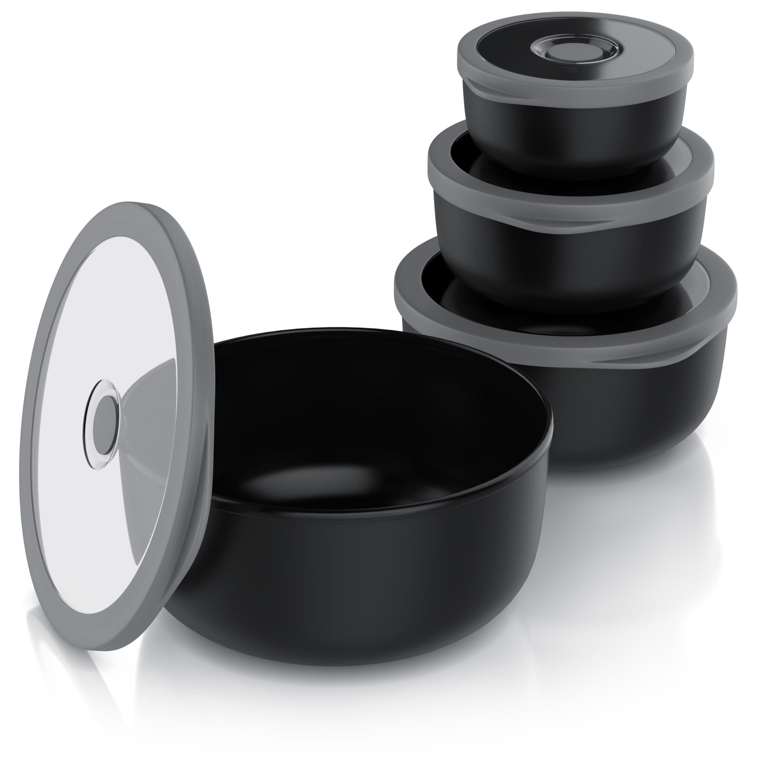 Arendo - Schüssel Set mit Deckel – 4er Set - Salatschüssel Rührschüssel - Schüsselset in verschiedenen Größen – lebensmittelecht – Spülmaschinen und Mikrowellen geeignet – rund 0,35 bis 2 Liter