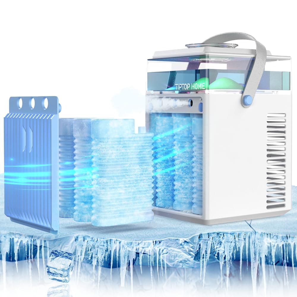 Climatiseur Portable USB Mini Brume Fraîche Refroidisseur d'Air 5 en 1 Ventilateur Humidificateur Mobile Sans Évacuation 800ML Air Cooler Fan Écologique et Silencieux