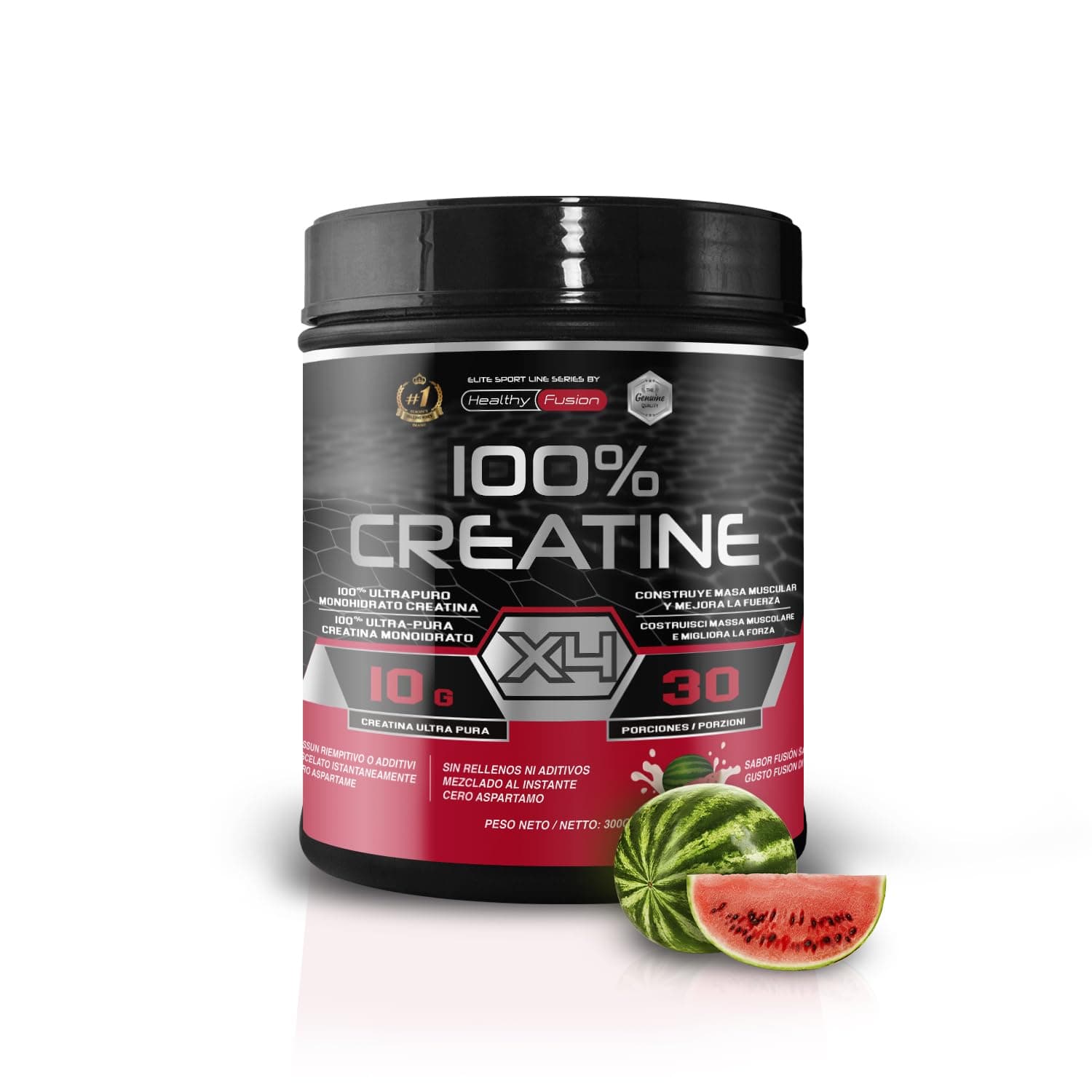 Healthy Fusion 100% Creatina Monohidrato, Alta dosis | 10gr de Creatina por toma | Promueve el crecimiento muscular y mejora la resistencia física | Alta solubilidad | 300g sabor sandía