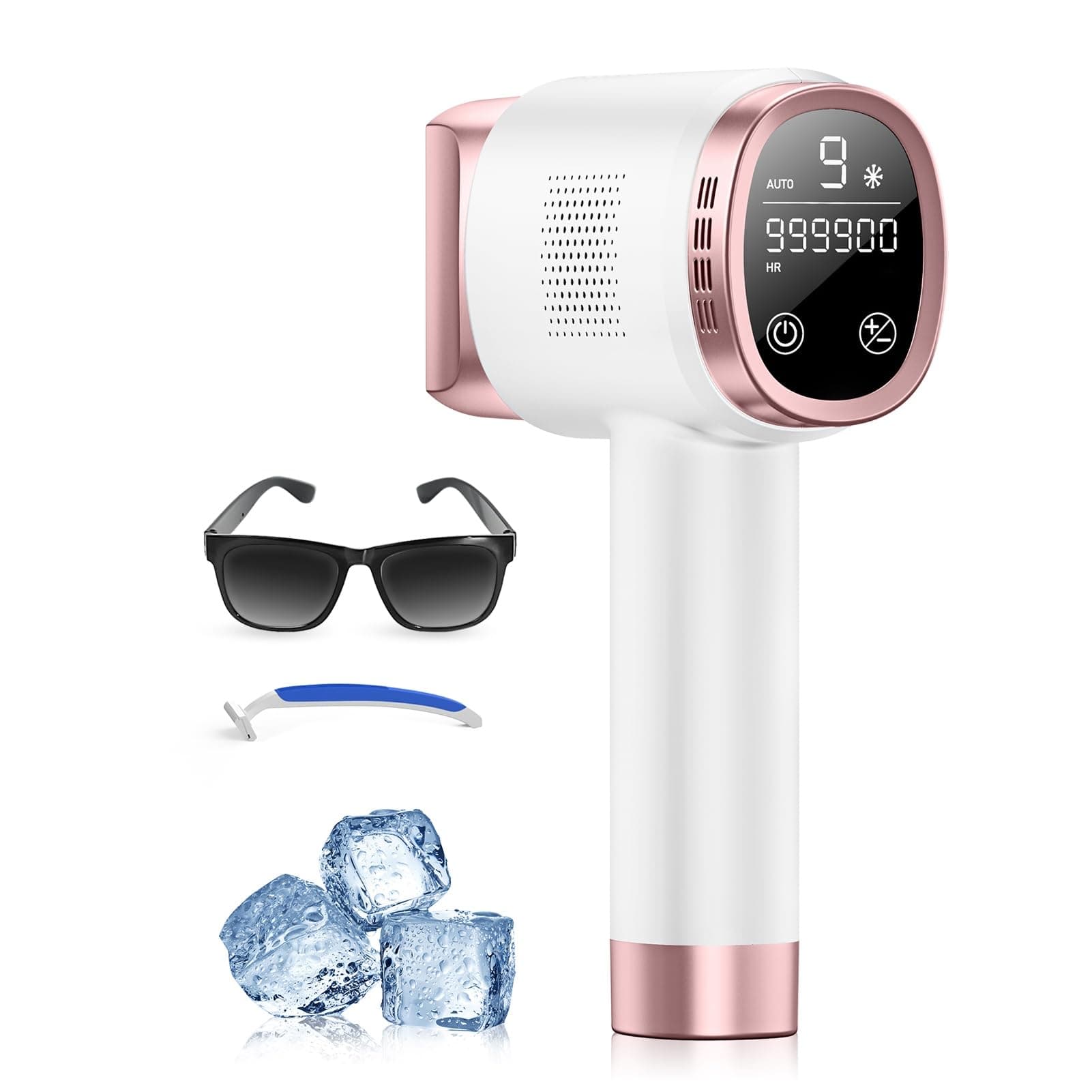 Épilateur Lumière Pulsée avec Fonction de Refroidissement, Épilation Laser sans Douleur avec 9 Niveaux D'énergie pour Femmes et Hommes, Visage, Aisselles, Bikini, Jambes, Corps, Rose