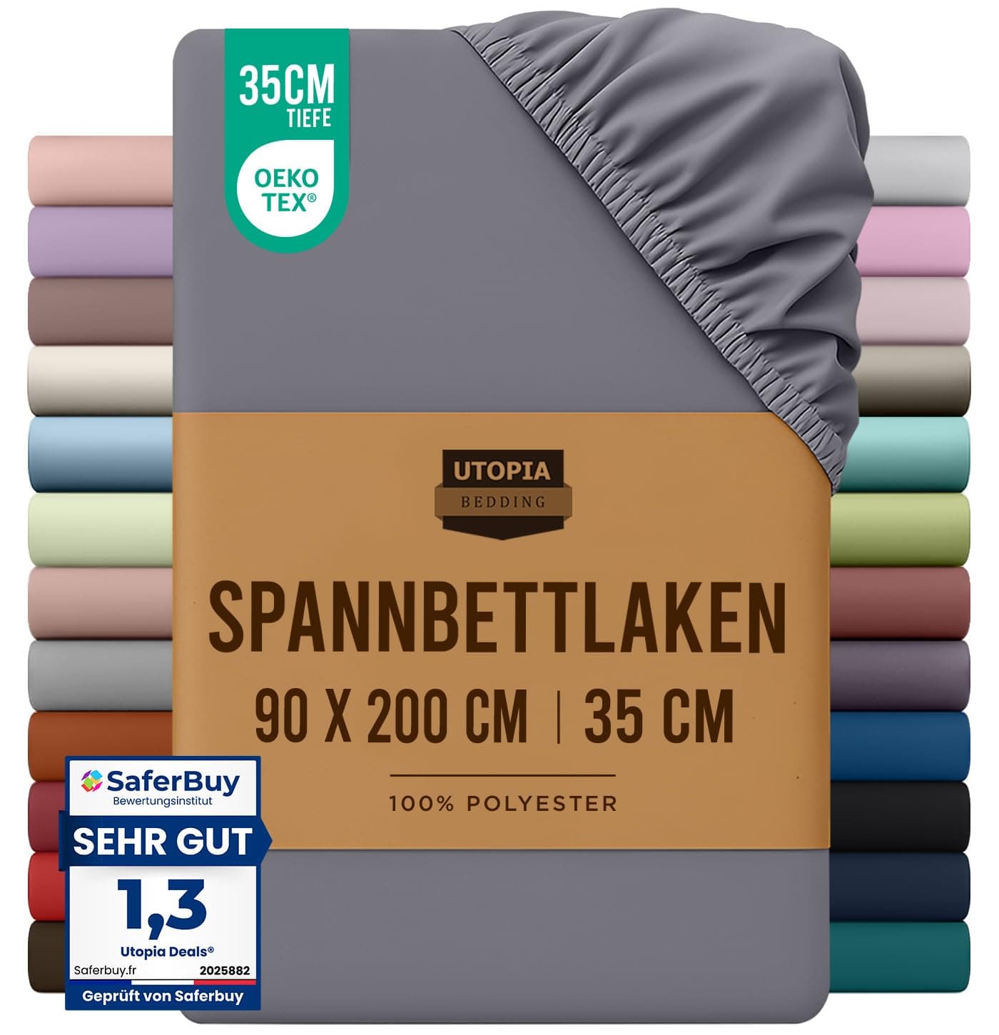 Utopia Bedding - Spannbettlaken 90x200cm - Grau - Gebürstete Polyester-Mikrofaser Spannbetttuch - 35 cm Tiefe Tasche