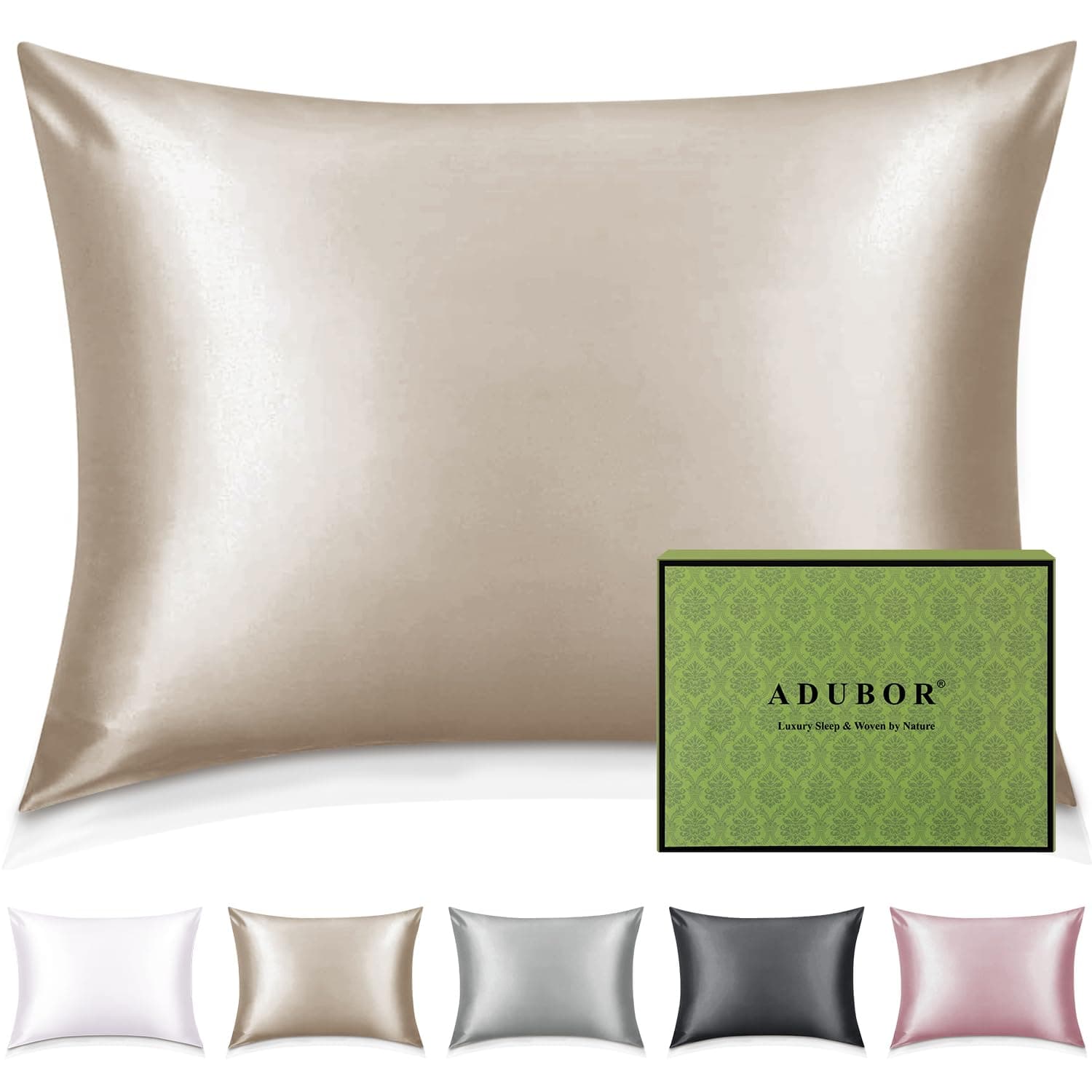 Adubor Taie Oreiller 100% Soie, 22 Momme Soie de Mûrier, Grade 6A, Taie d'oreiller Soie pour la Santé des Cheveux et de la Peau, avec Fermeture Éclair Dissimulée (50×70cm, Beige, 1 pièce)