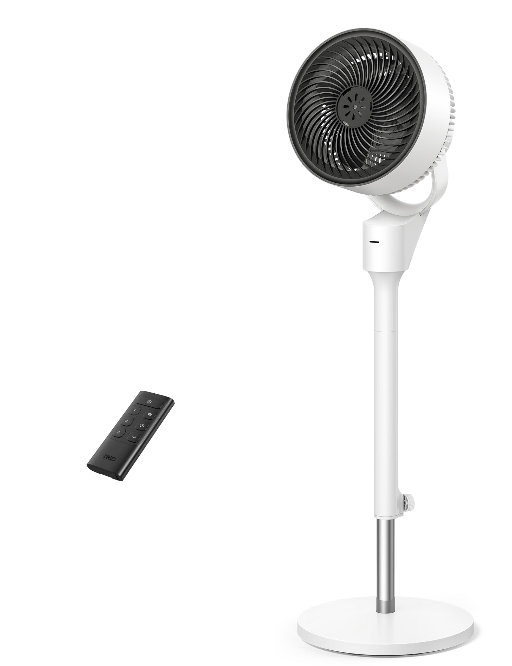 DREO 25 dB Ventilateur Silencieux sur Pied, Ventilateurs Puissants avec Télécommande, Portée de 24 m, 3 Modes,Hauteur réglable de 86 à 104 cm, Vertical manuel à 90°, Minuterie de 6 h