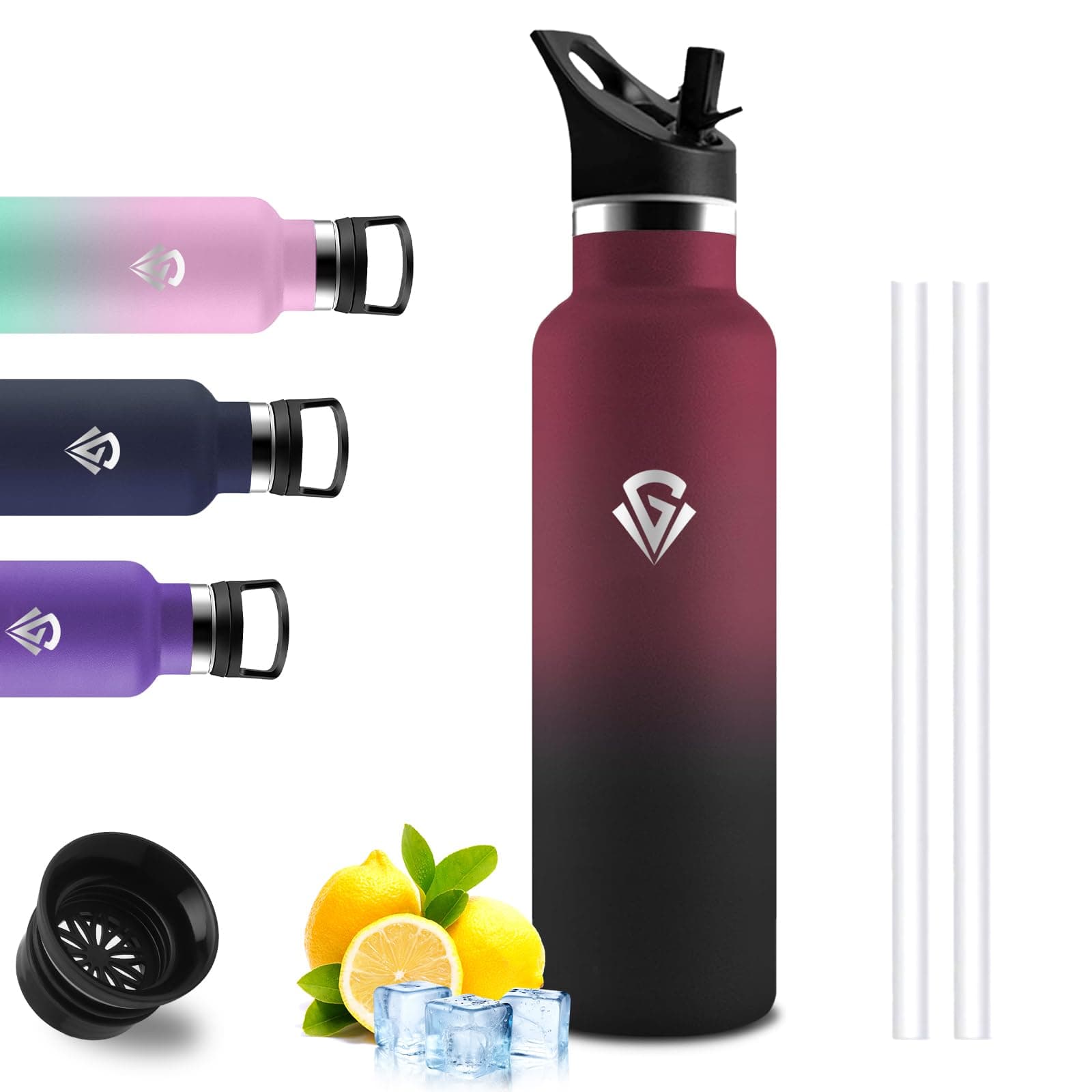 Botella Agua Acero Inoxidable- 0.75 litro- Botella Agua- A Prueba de Fugas- Cantimplora con Pajita- Cantimplora Gym- Mantiene 24H Frio/12H Calor, para Deportes, Cámping, Gimnasio, Gym