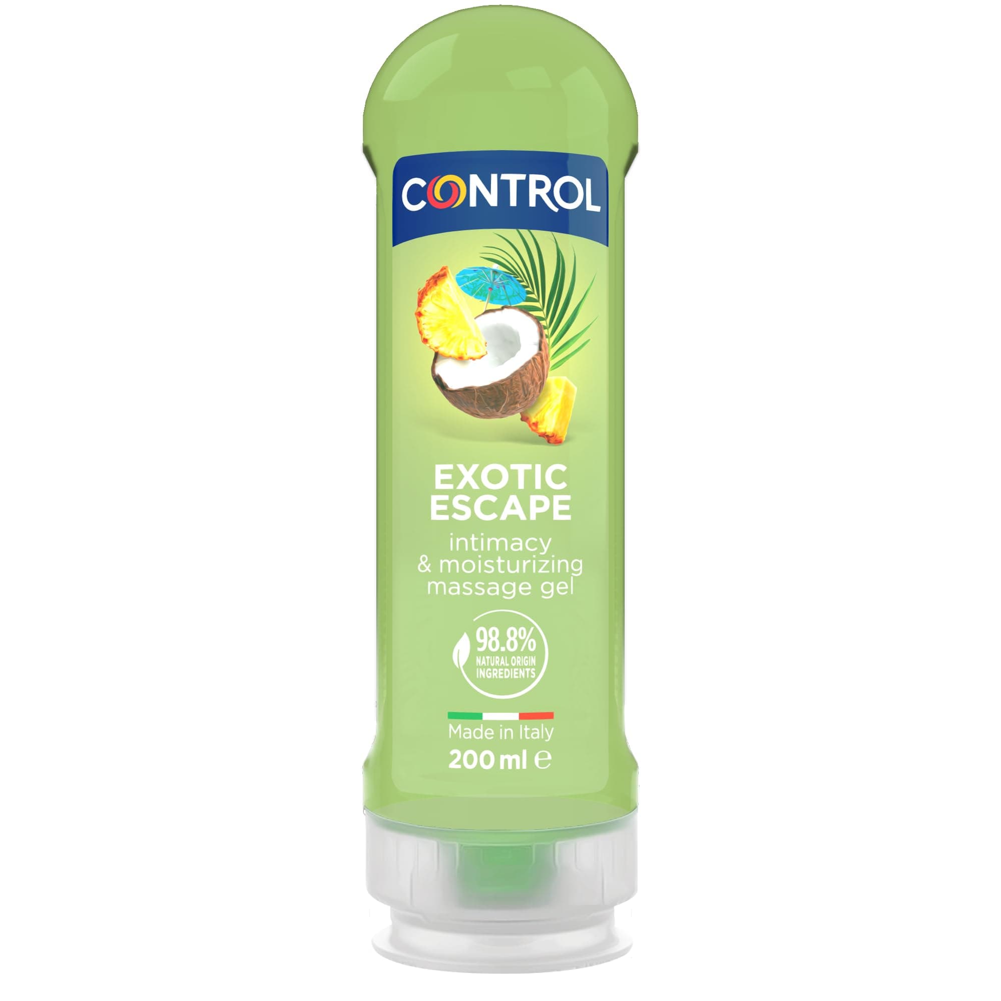 Control Exotic Escape Gel Massaggio 2 in 1 All'Aroma di Frutti Tropicali con 98,8% di ingredienti naturali, 100% Made in Italy, 200 ml