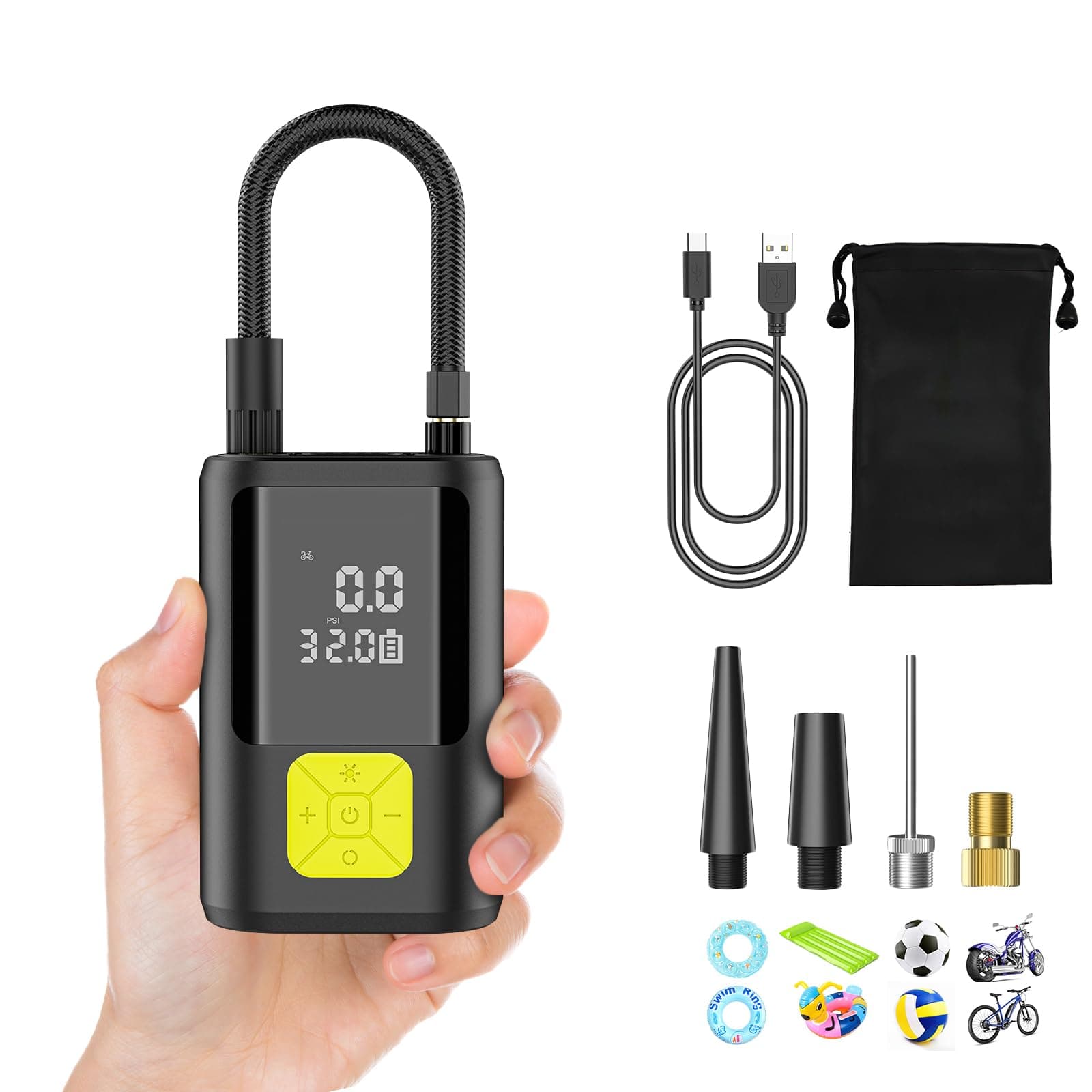 Ockwred 6000mAh Mini Pompe à Air Électrique，Compresseur à Air Portatif Gonfleur Pneus sans Fil 150PSI avec écran LCD Numérique，Pompe à air Rechargeable pour Voiture, Vélo, Moto, Scoote, Balle (Noir1)