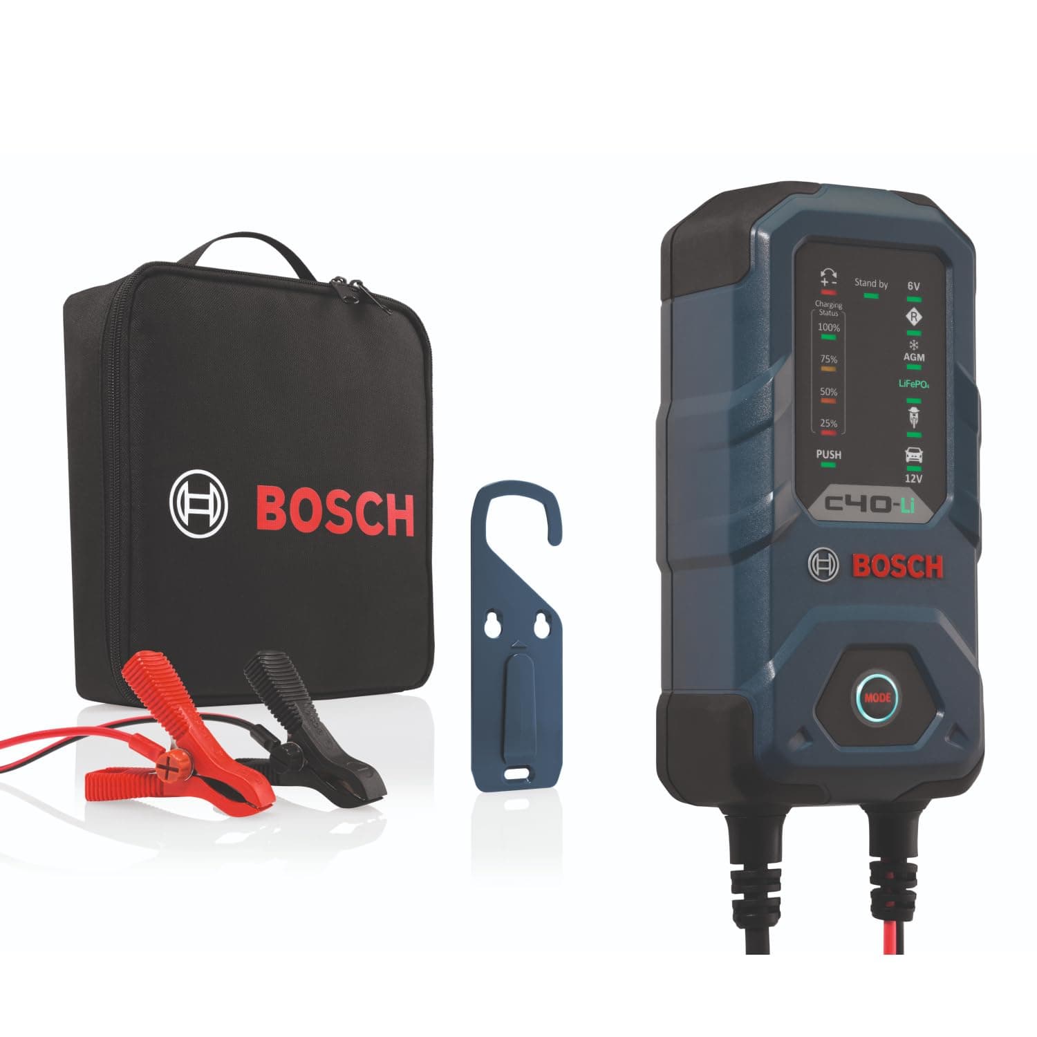 Bosch C40-Li Chargeur de Batterie de Voiture - 5 Ampères avec Fonction de Maintien - pour Batteries 6V/12 V Plomb-Acide, AGM, EFB, Gel, SLI et 12 V Lithium (LiFePO4)