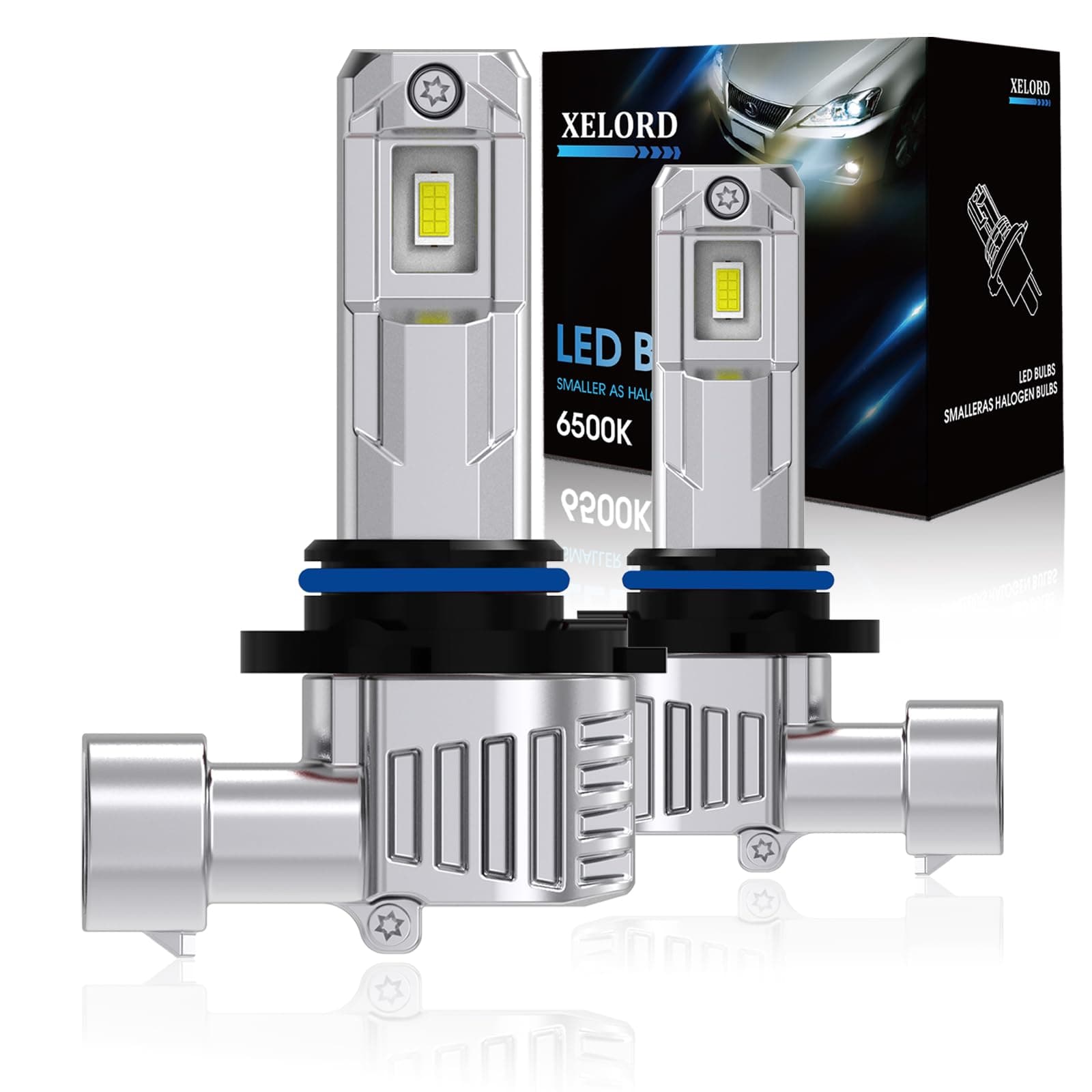 XELORD LED HIR2 9012 Bombillas de Coche,6500K Luz Bblanca Brillante 55W 14000LM,Bombilla Halógena de Repuesto,1:1 Diseño Plug-n-Play,Paquete de 2