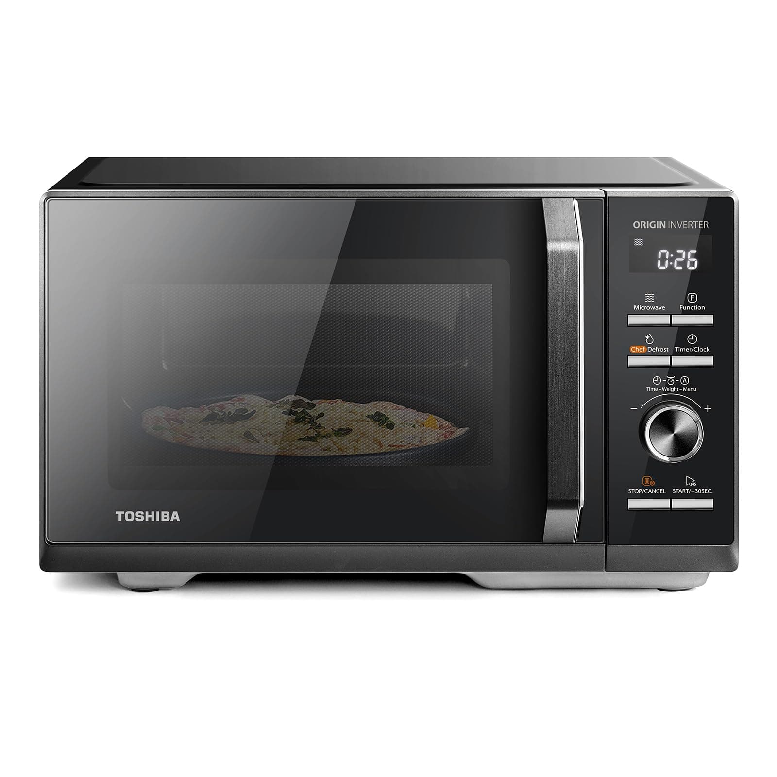Toshiba 3-in-1 Forno a Microonde Origin Inverter con Grill, 25 Litri, Microonde 900W, Grill 1100W, Chef Defrost, Combi,10 Livelli di Potenza, 7 Menu Automatici, Colore Nero-MW3-AG25PFI(BK)