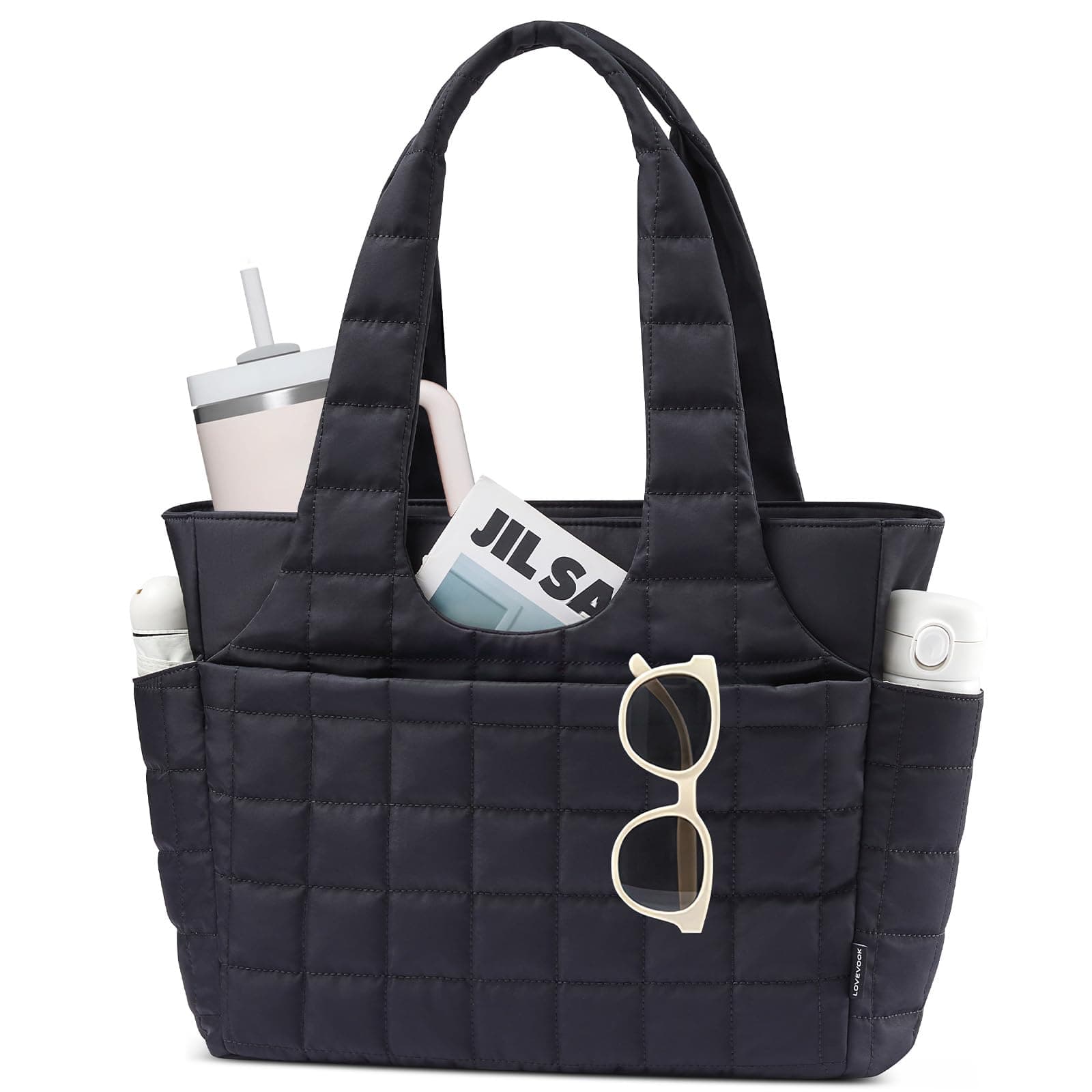 LOVEVOOK Puffer Handtasche Damen Groß, 15,6 Zoll Laptoptasche Shopper Tasche mit Wasserflaschenfach, Leichte Arbeitstasche Schultertasche für Arbeit, Uni & Reise