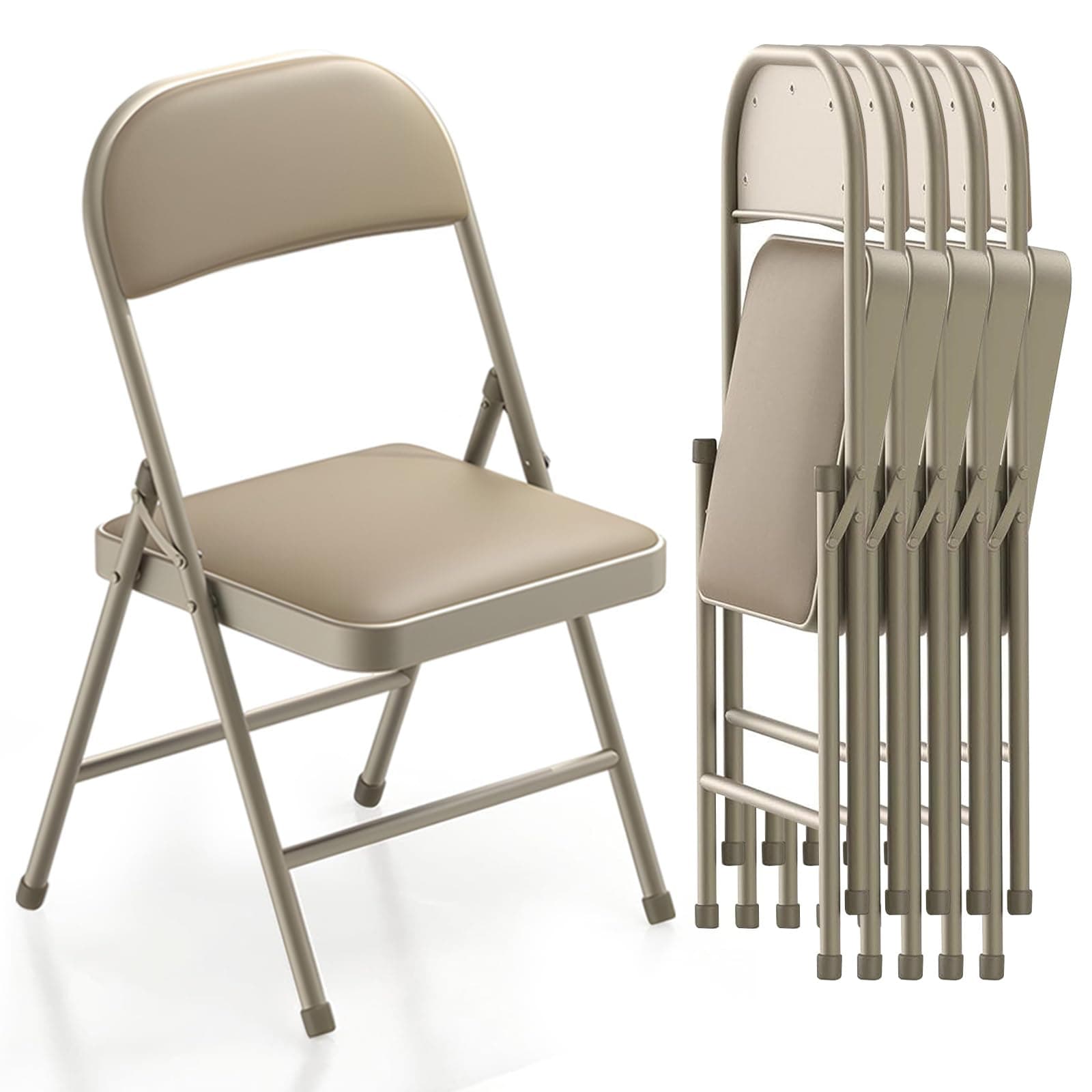 BULAGE Chaise Pliante Lot de 6 Chaise Pliable, Cuir Chaise de Jardin Pliante, Métal Exterieur Interieur Chaise Pliante Confortable jusqu'à 158 kg, Chaise Stable pour Jardin Balcon Camping réunion