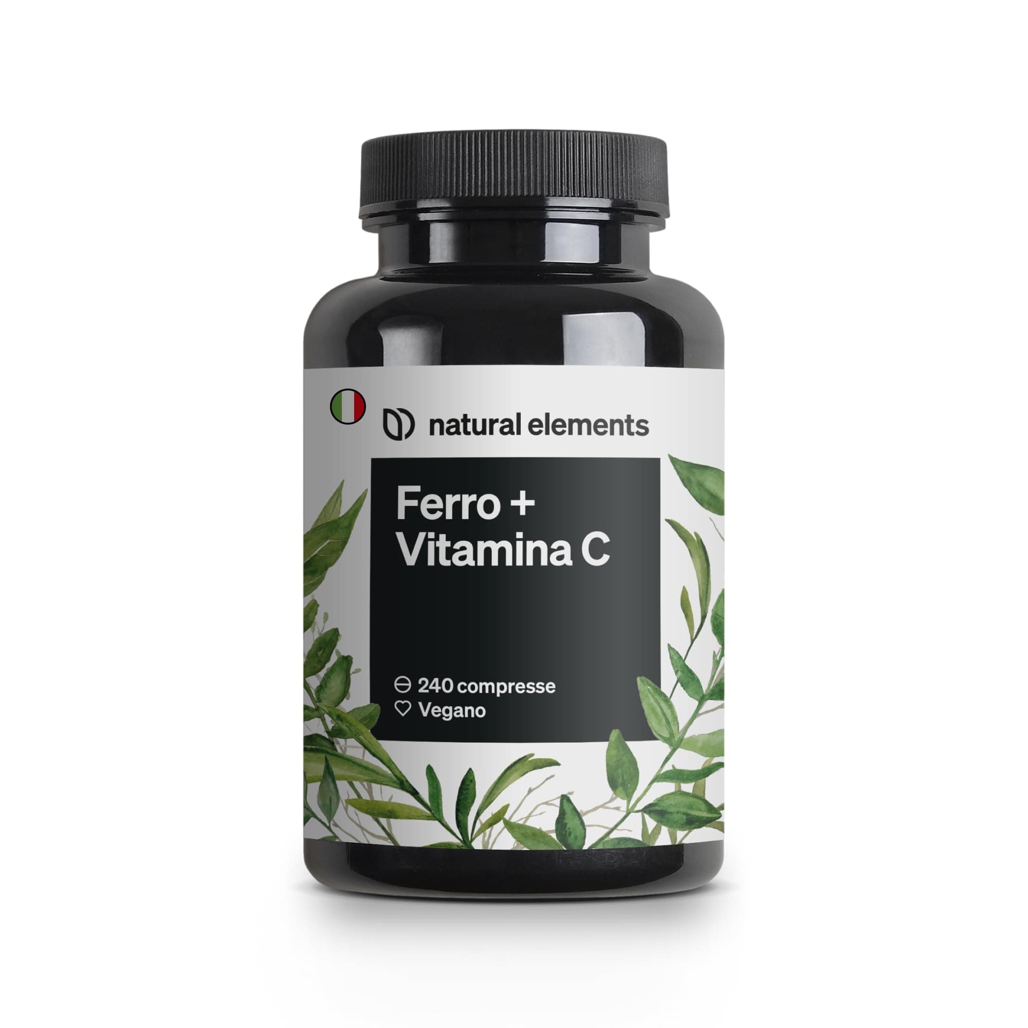 natural elements Integratore Ferro con 40mg Vitamina C (da bisglicinato ferroso) – 240 compresse vegane – vitamina C naturale da acerola – complesso chelato ben tollerato – ad alto dosaggio