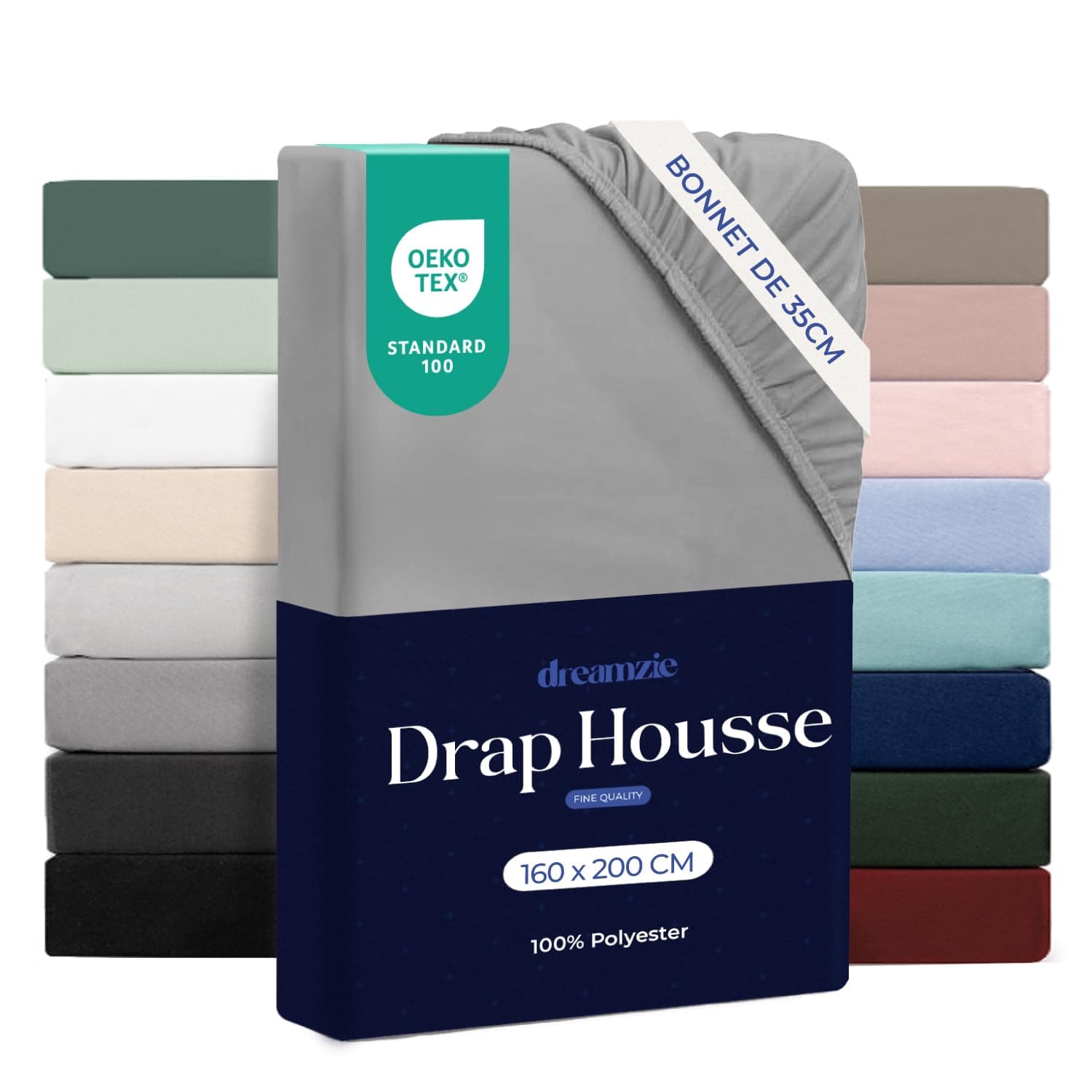 Dreamzie - Drap Housse 160x200 Bonnet 35 cm | Microfibre Ultra Douce - Matelas Épais - Oeko-Tex | Confort, Respirabilité, Entretien Facile - Gris