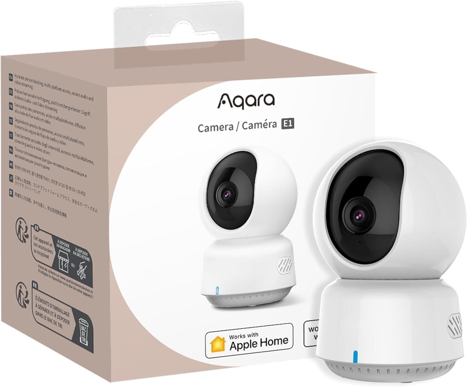 Aqara 2K Innenraum Sicherheit Kamera E1, Schwenken & Neigen, HomeKit Secure Video, Zwei-Wege-Audio, Nachtsicht, Personenverfolgung, Wi-Fi 6, Unterstützt HomeKit, Alexa, Google Home, SmartThings, IFTTT
