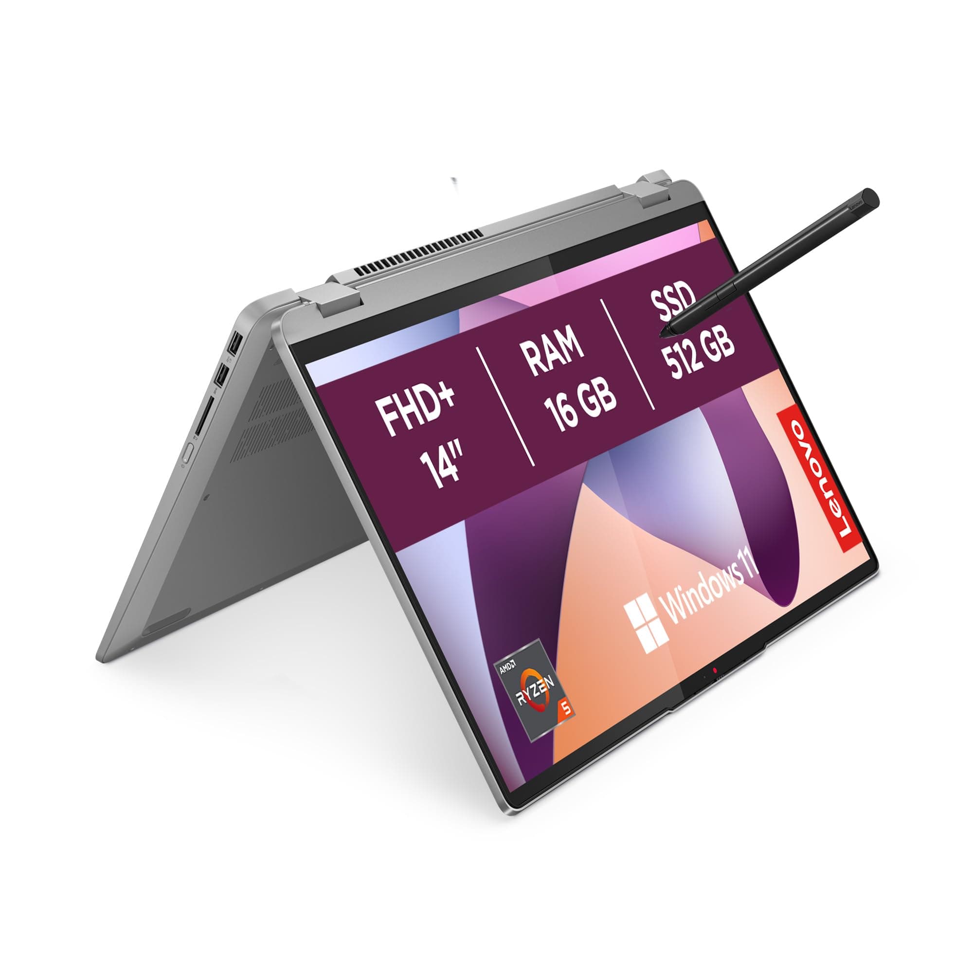 Lenovo IdeaPad Flex 5 Notebook 14" Display WUXGA (1920x1200) IPS, AMD Ryzen 5 7430U, RAM 16GB, 512GB SSD, Windows 11 Home, Lenovo Digital Pen inclusa - Arctic Grey