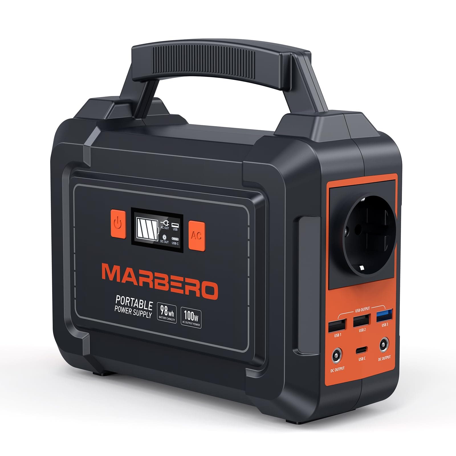 MARBERO Estación de alimentación solar de 150 W, 98 Wh, fuente de alimentación con enchufe de 220 V, conectores de corriente continua, puertos USB, LED para CPAP al aire libre, camping, viajes, caza