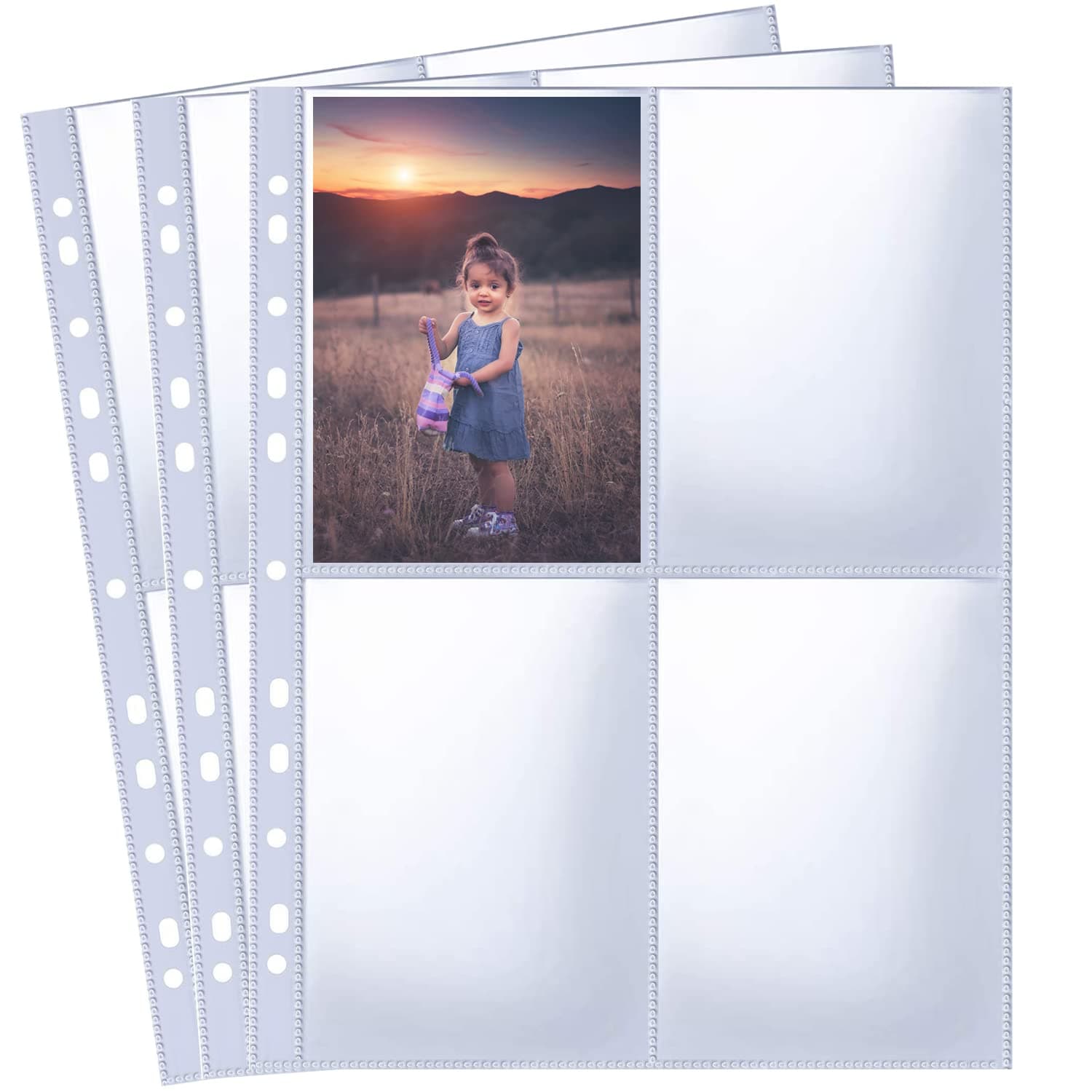 30 Pack 240 Tasche A4 Foto Maniche per Raccoglitore ad Anelli A4, Guaine Trasparenti per Cartoline, 4 Scomparti, Proteggi Pagine Fotografiche su Entrambi i Lati, Foto Pagine di Ricarica (109x153 mm)