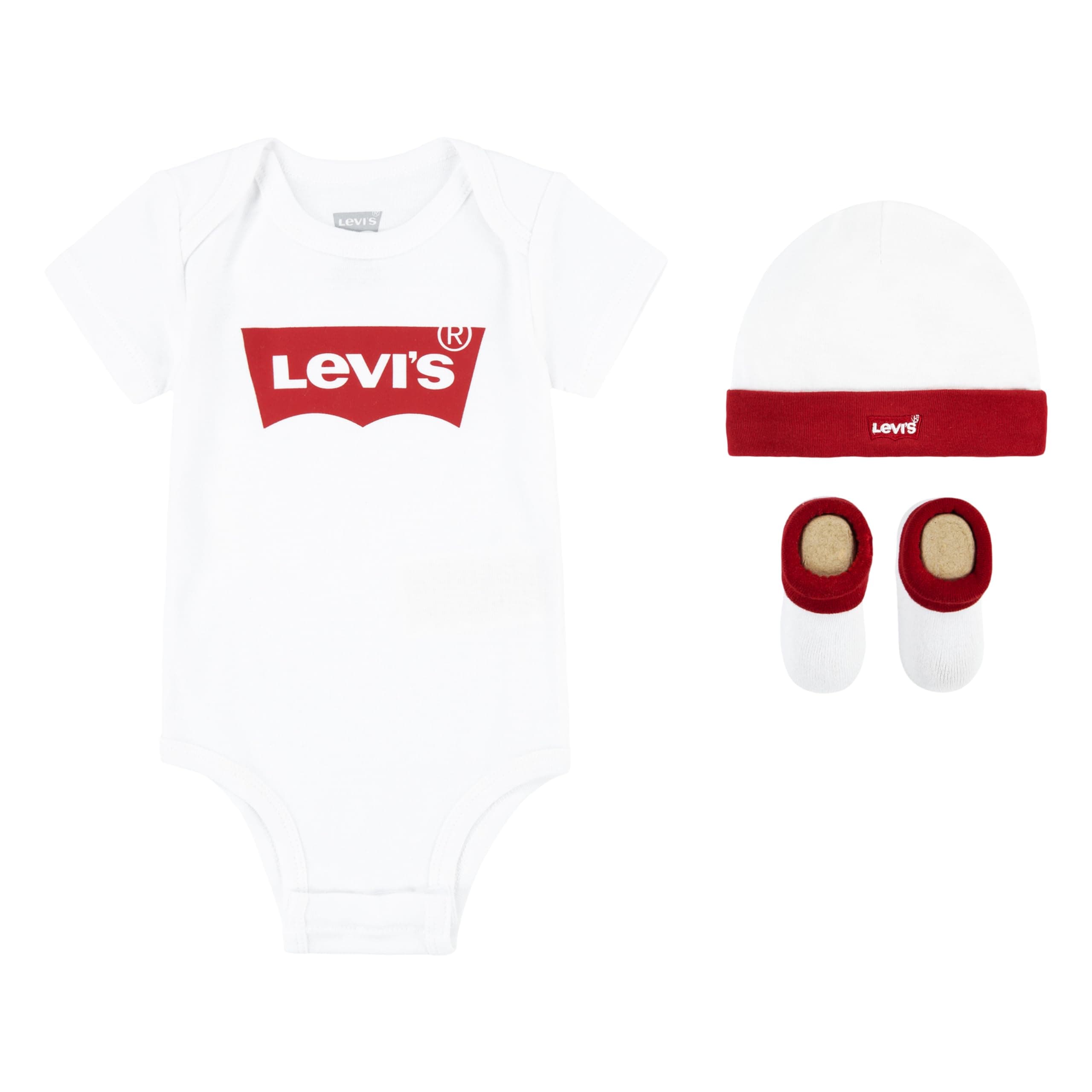Levi's Classic Batwing Infant Hat Bodysuit Bootie Set 3pc Tutina per bambino e neonato Unisex - Bimbi 0-24